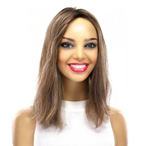 14" Emerald Silk Top Topper Medium Brown w/ Highlights Slightly Wavy