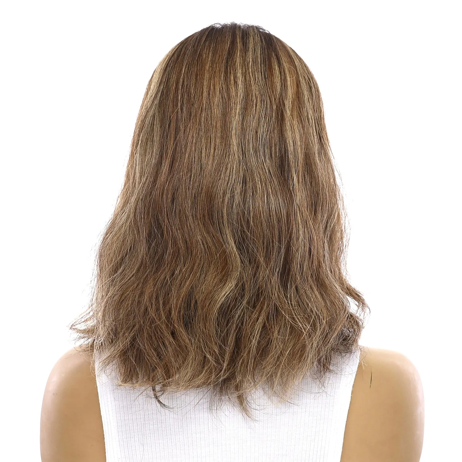 14" Emerald Silk Top Topper Medium Brown w/ Highlights Slightly Wavy