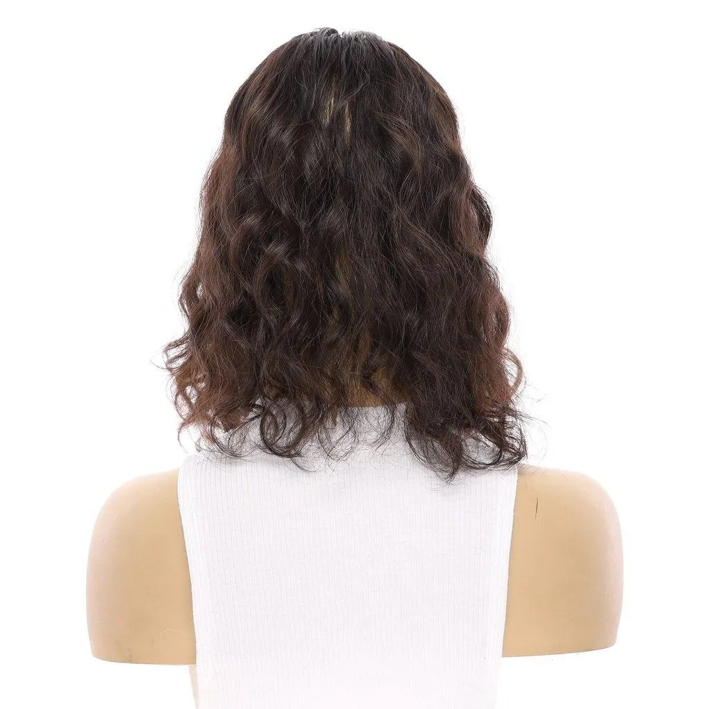 14" Emerald Silk Top Topper Natural Black Wavy