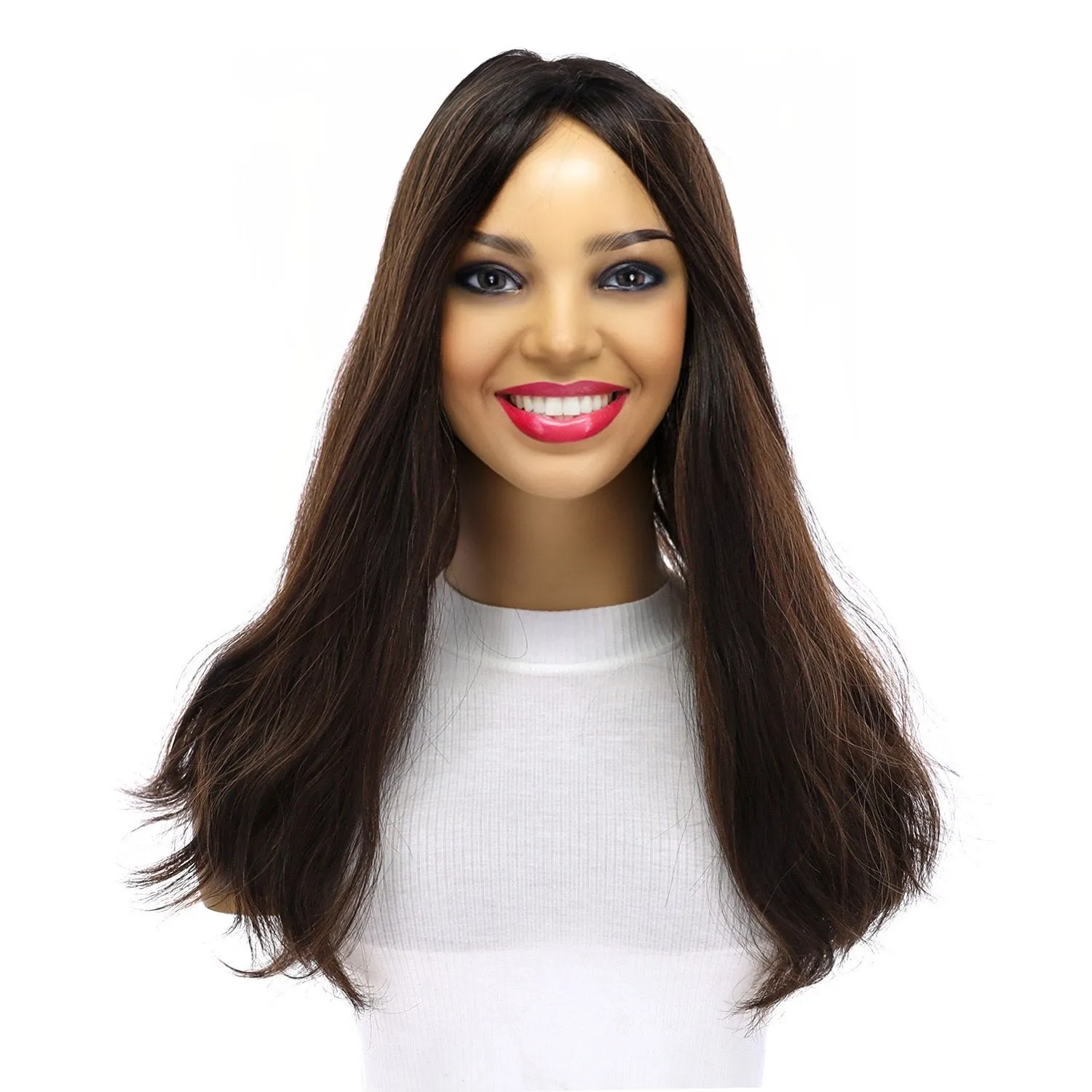 18" Emerald Silk Top Topper Soft Black w/ Highlights Slightly Wavy