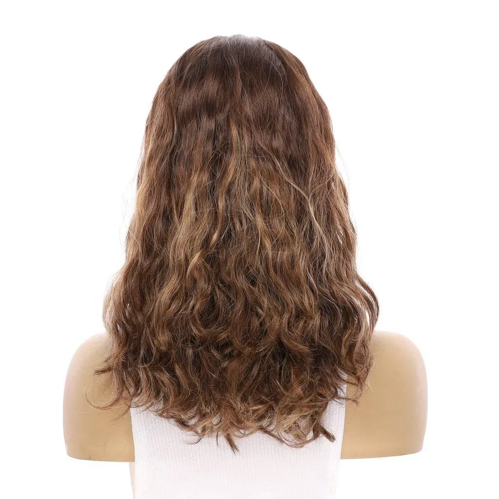 19" Nicole Silk Top Wig Medium Brown Balayage Wavy