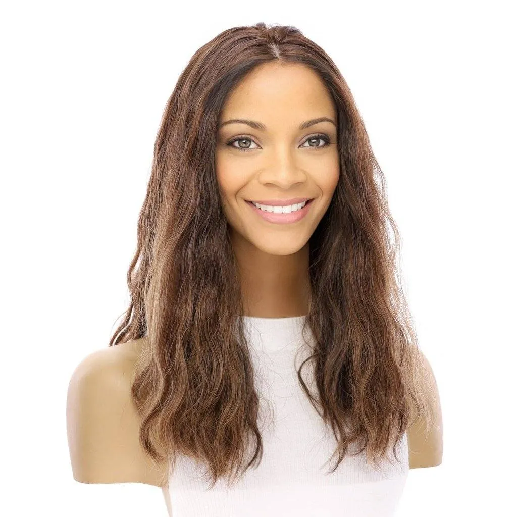 19" Nicole Silk Top Wig Medium Brown Balayage Wavy