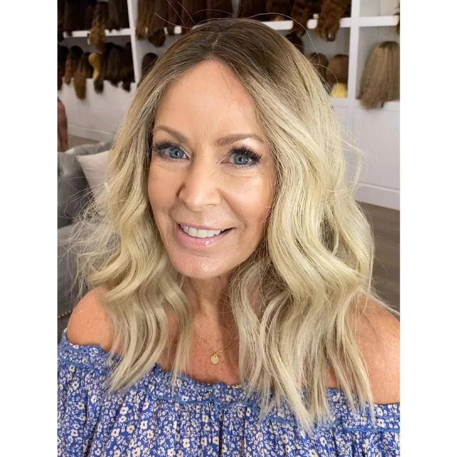 19" Nicole Silk Top Wig Platinum Blonde w/ Reverse Balayage