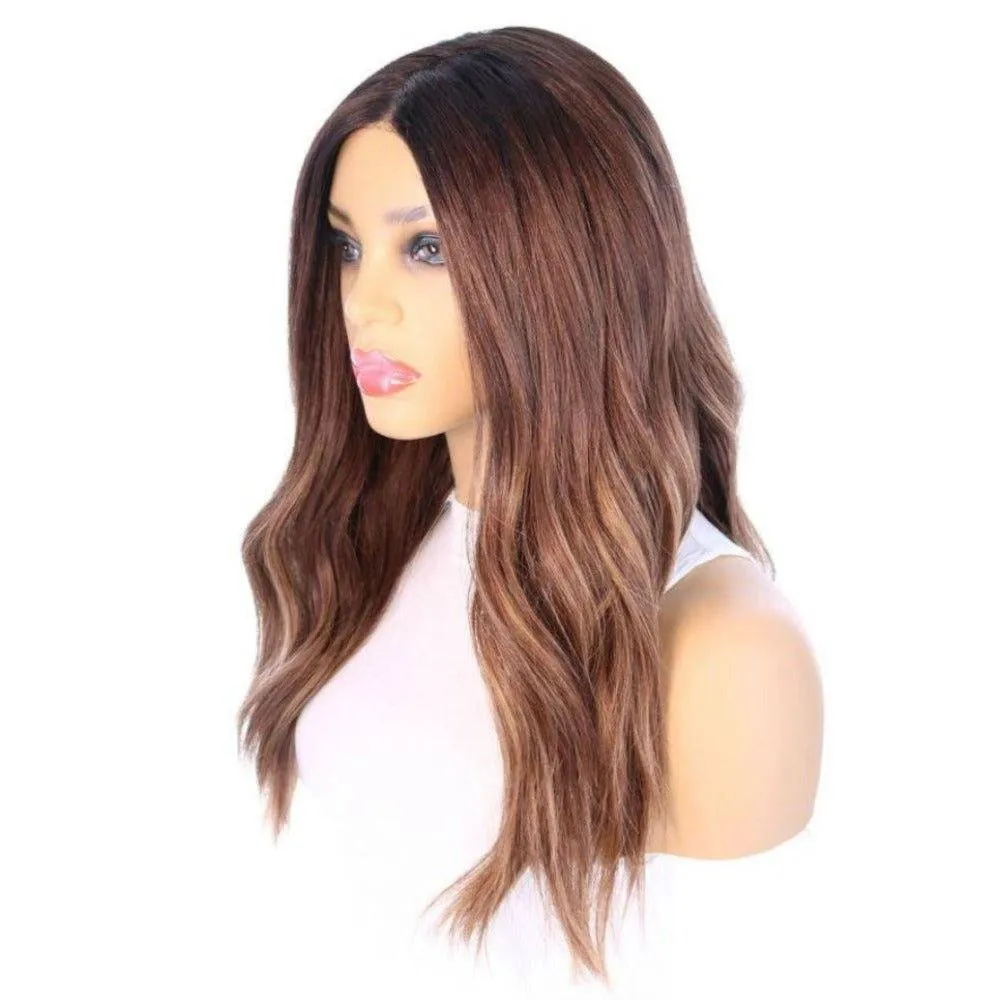 22" Reese Silk Top Wig Medium Brown Balayage w/ Rooting