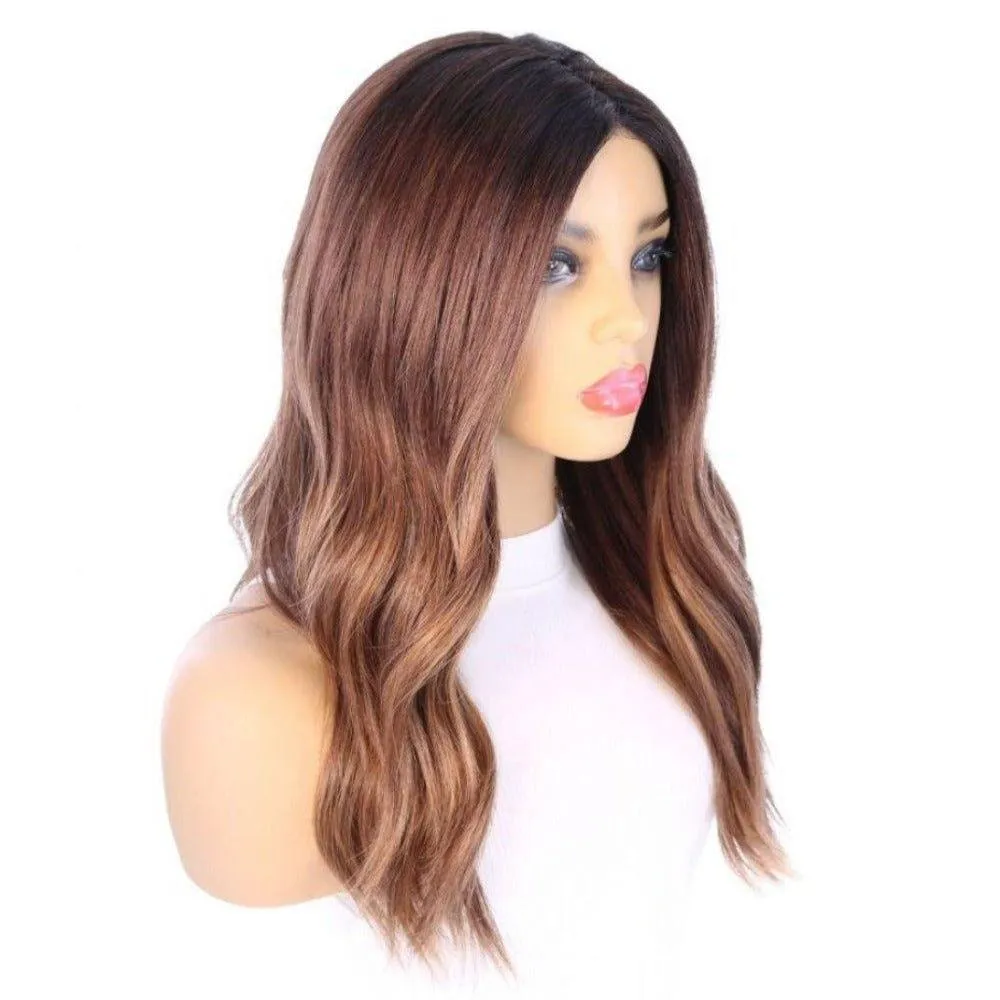 22" Reese Silk Top Wig Medium Brown Balayage w/ Rooting