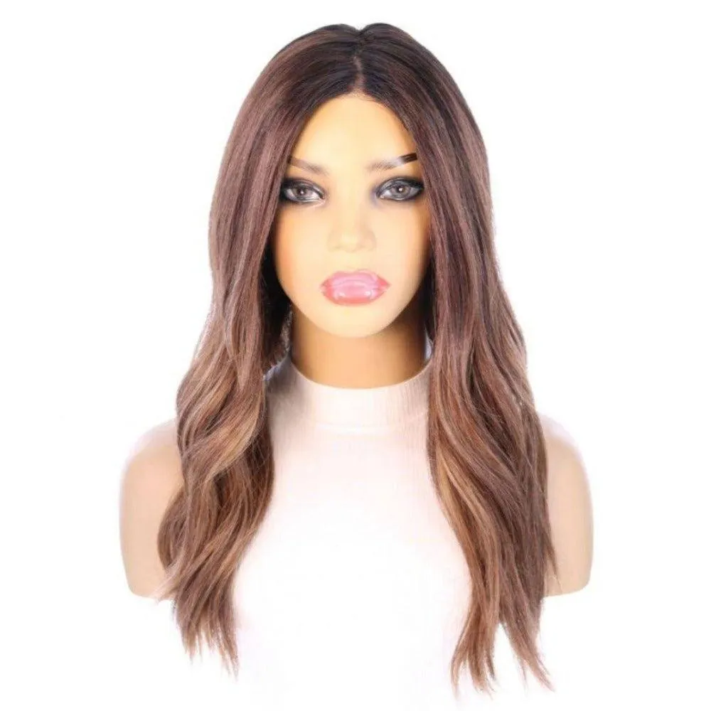 22" Reese Silk Top Wig Medium Brown Balayage w/ Rooting