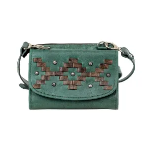 American West Womens Tribal Weave Light Turquoise Leather Crossbody Bag