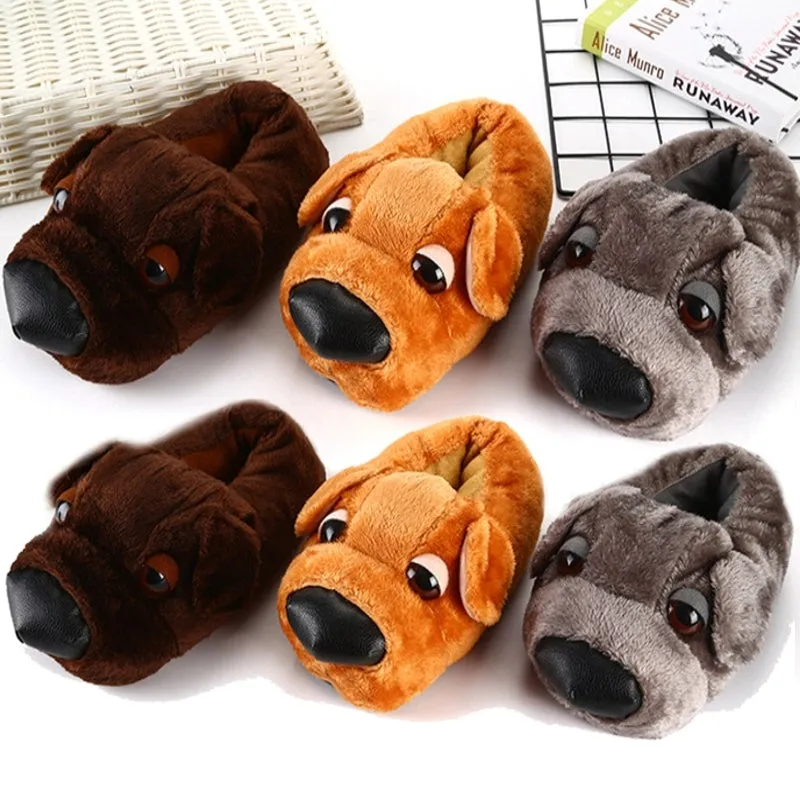 Animal Slippers Lucky Big Eye Dog Indoor Home Winter Slippers UGG Style