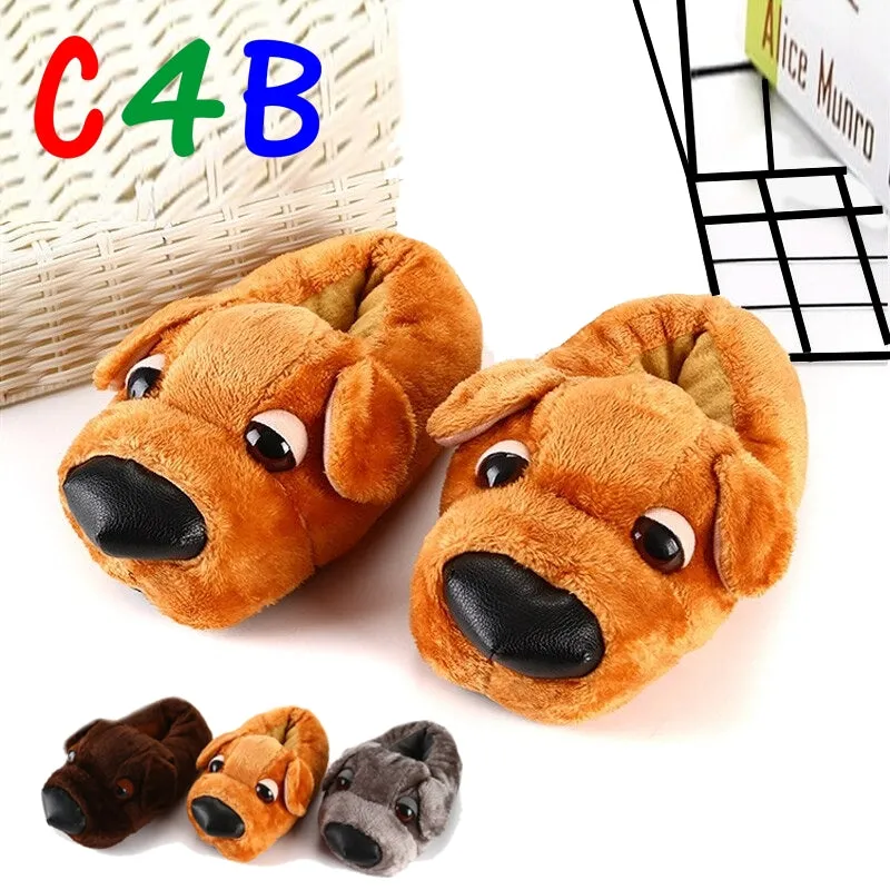 Animal Slippers Lucky Big Eye Dog Indoor Home Winter Slippers UGG Style