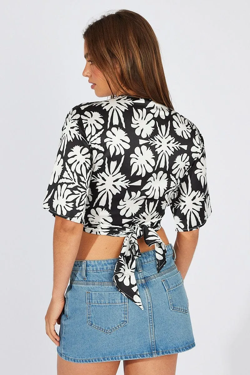 Black Abstract Front Tie Bolero