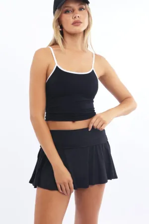 Black Mini Skort Skirt Fold Down Waist Supersoft