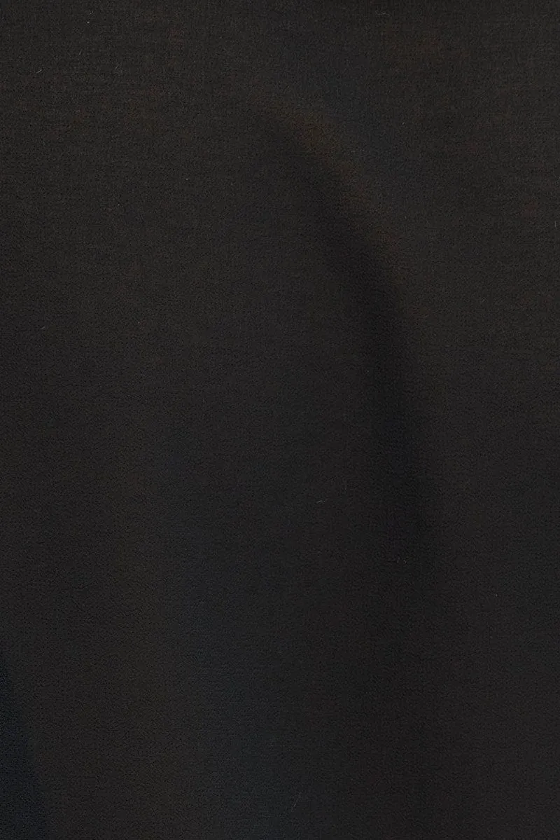 Black Tie Front Top Long Sleeve V Neck Ruffled Frills