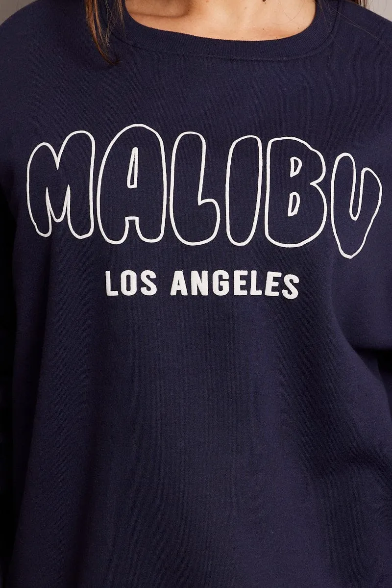 Blue Graphic Sweater Long Sleeve