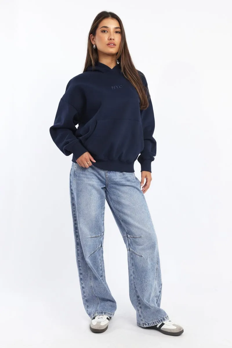 Blue Hoodie Sweater Long Sleeve