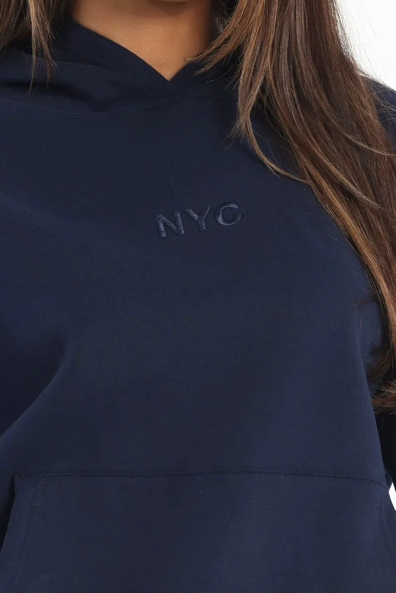 Blue Hoodie Sweater Long Sleeve