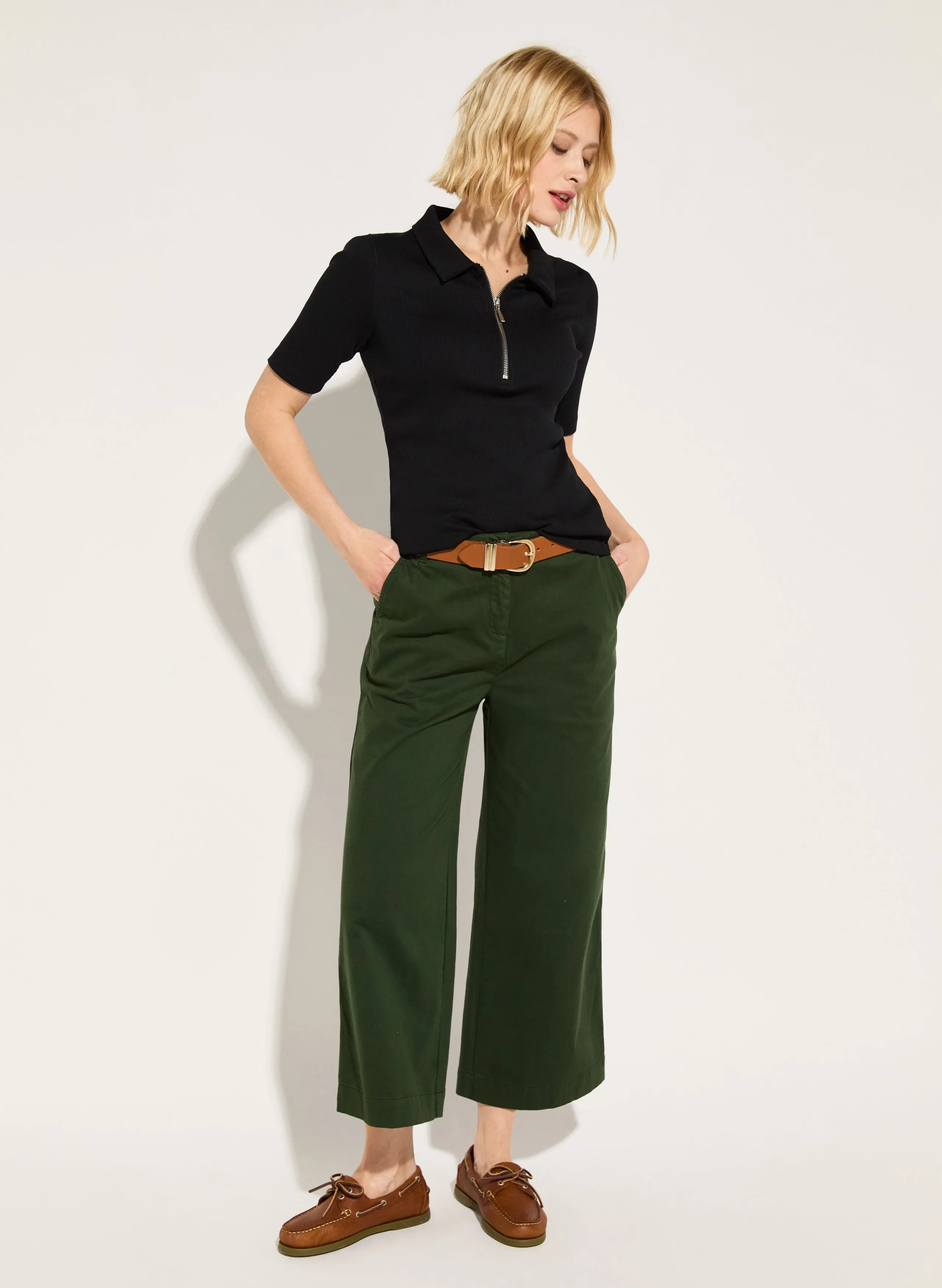 Brielle Organic Cotton Wide Leg Trousers | Deep Khaki