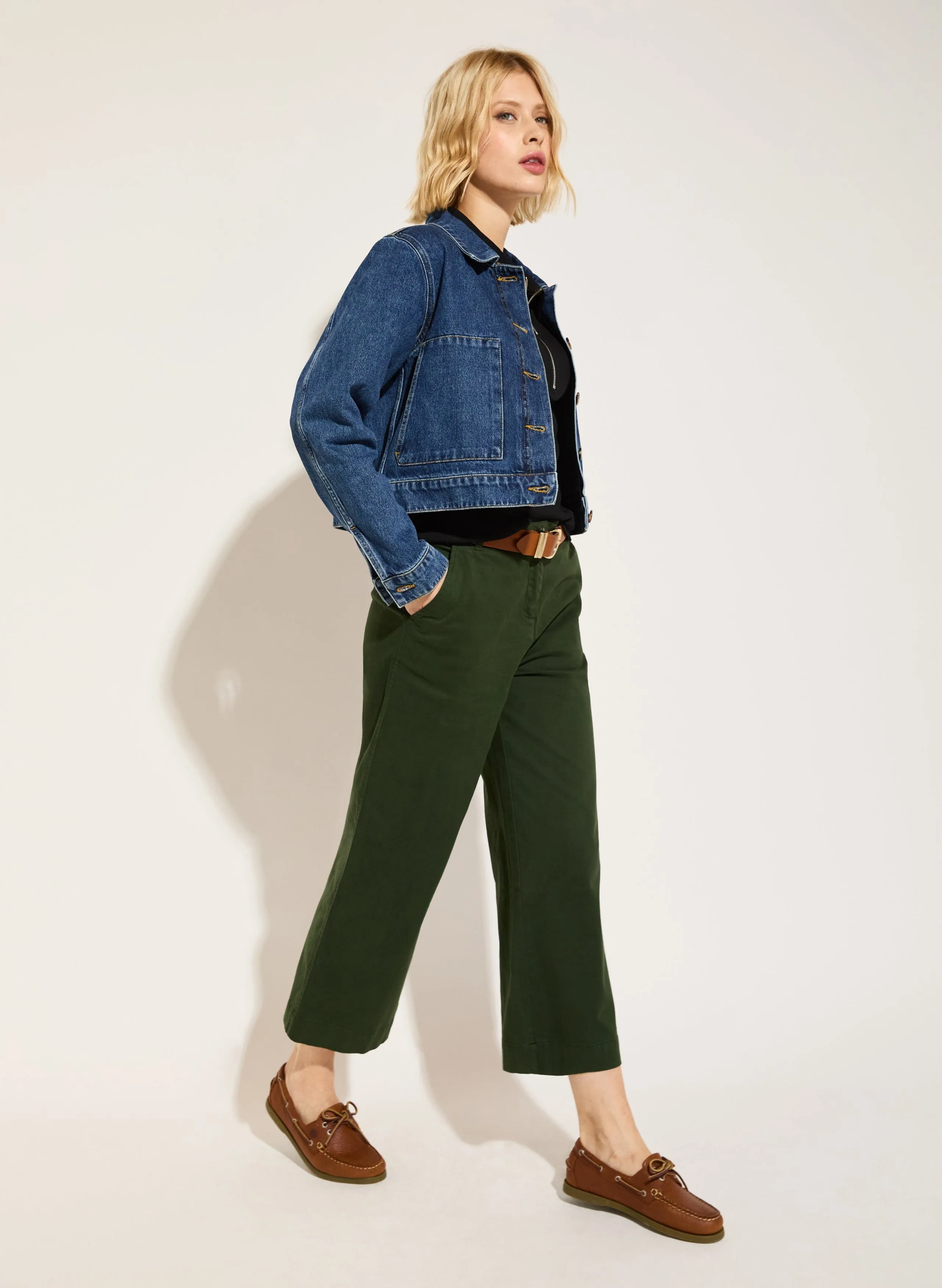 Brielle Organic Cotton Wide Leg Trousers | Deep Khaki
