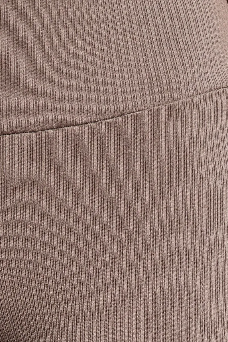 Brown Fold Back Flare Leg Pants