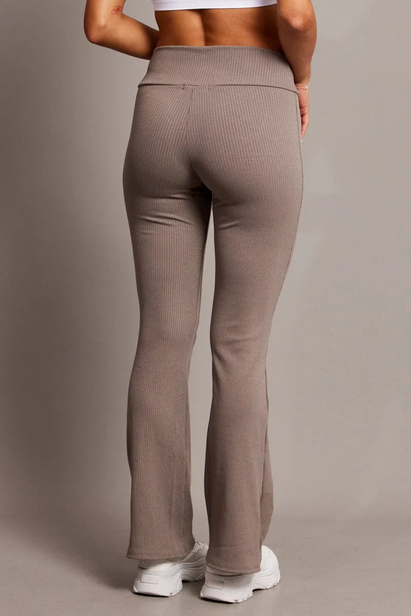 Brown Fold Back Flare Leg Pants
