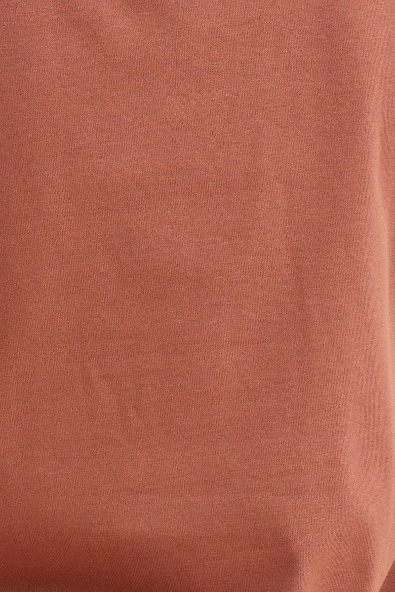 Brown Sleeveless Tank Cotton Crew Neck Curved Hem