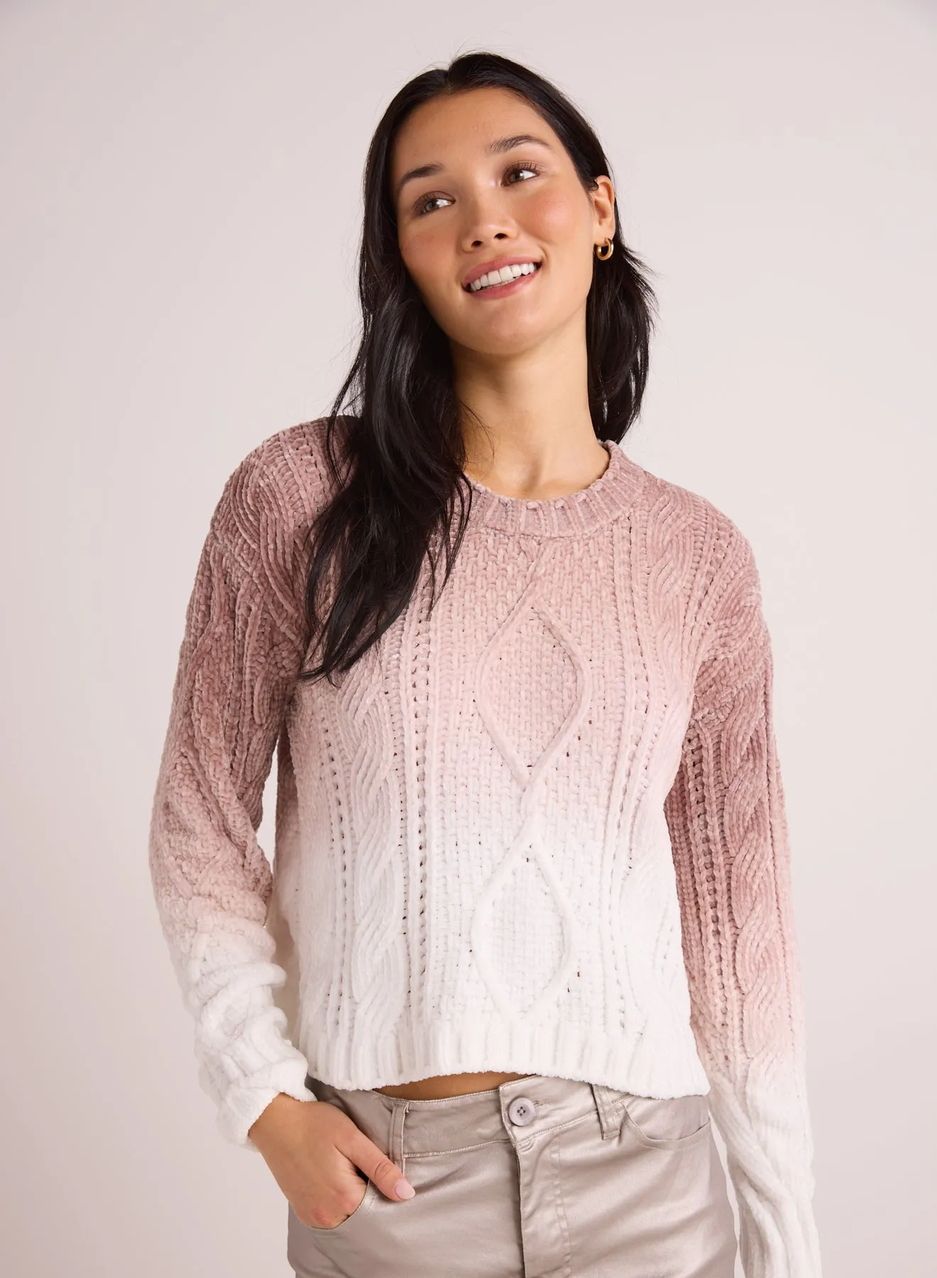 Cable Crew Neck Sweater - Mocha Ombre Dye