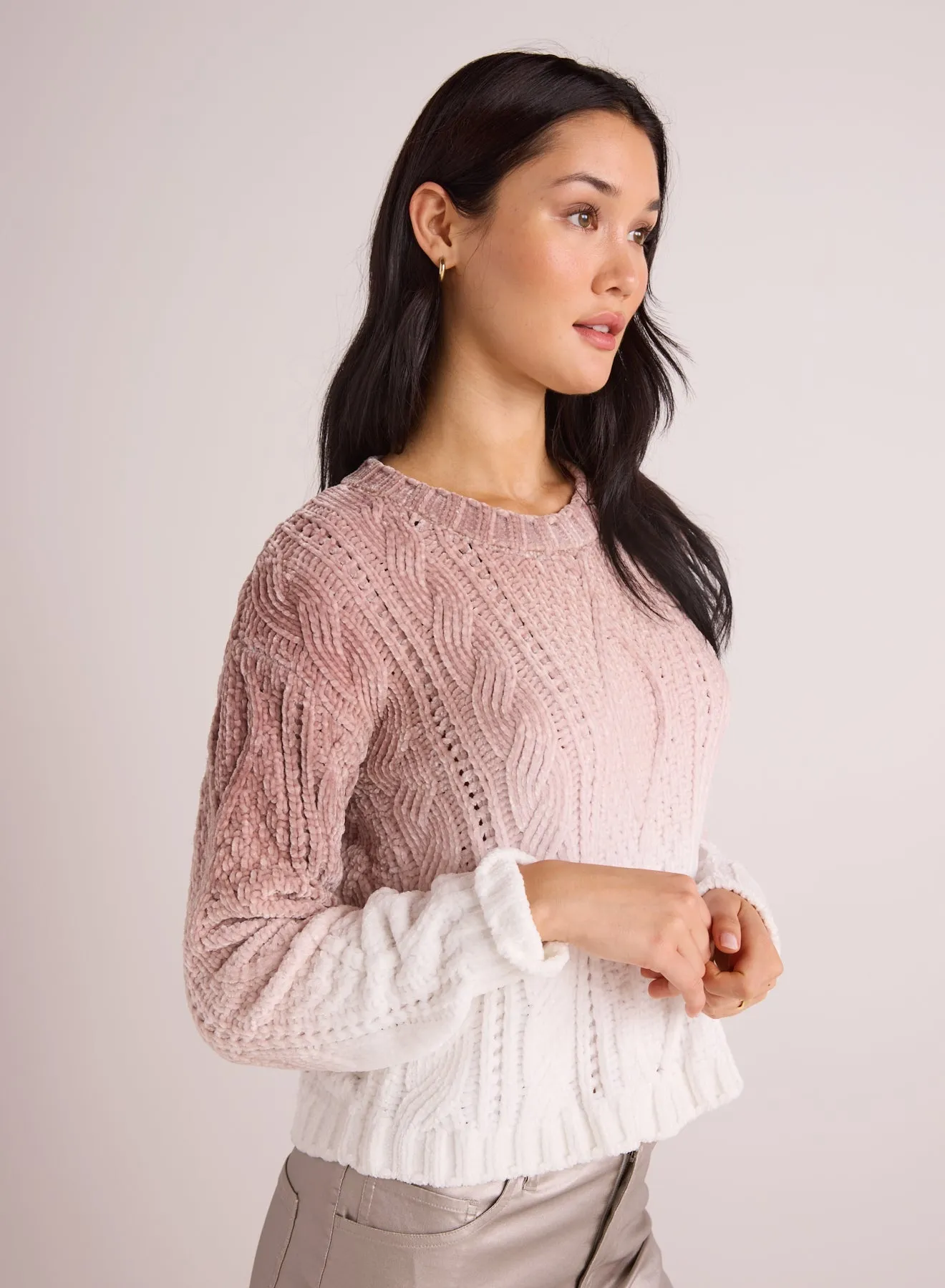 Cable Crew Neck Sweater - Mocha Ombre Dye