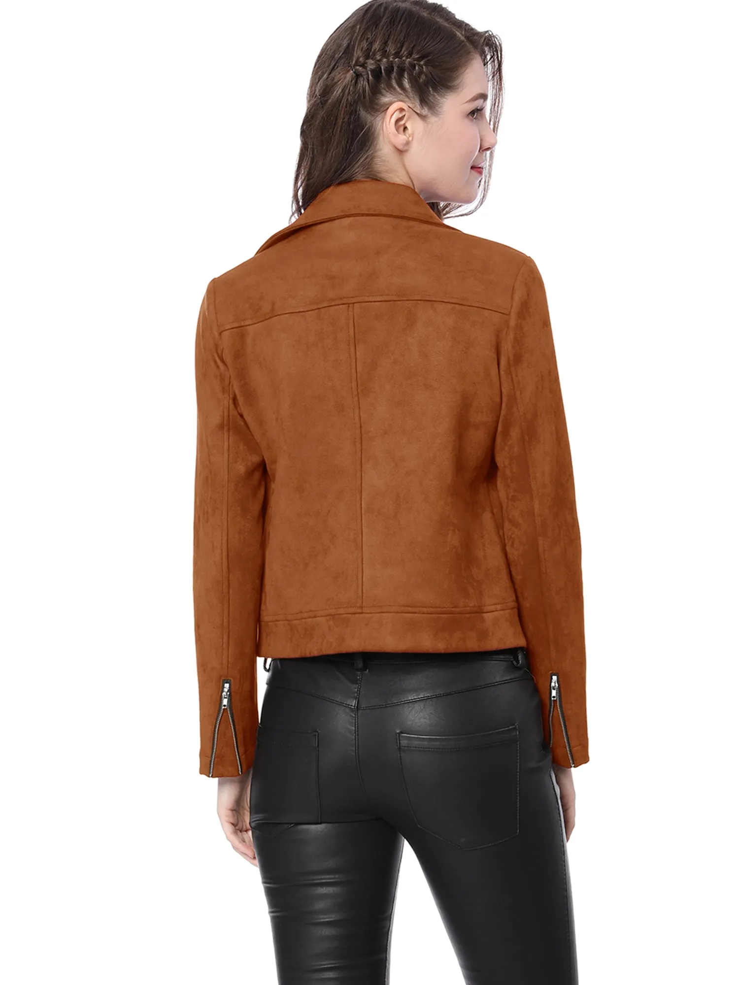 Casual Short Soft Zip Up Faux Suede Biker Moto Jacket