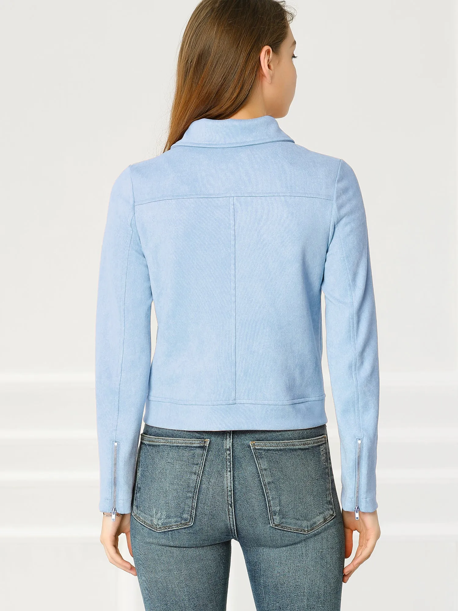 Casual Short Soft Zip Up Faux Suede Biker Moto Jacket