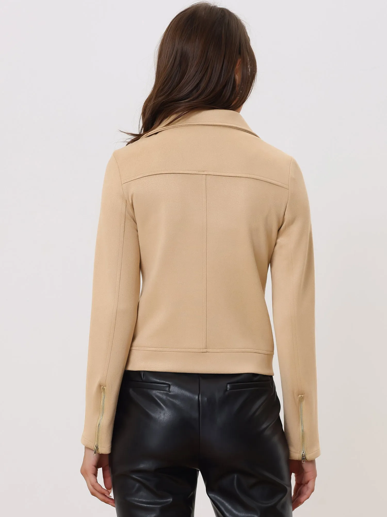 Casual Short Soft Zip Up Faux Suede Biker Moto Jacket