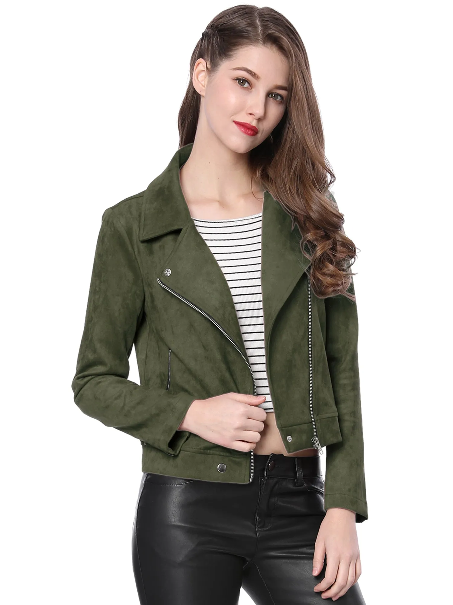 Casual Short Soft Zip Up Faux Suede Biker Moto Jacket