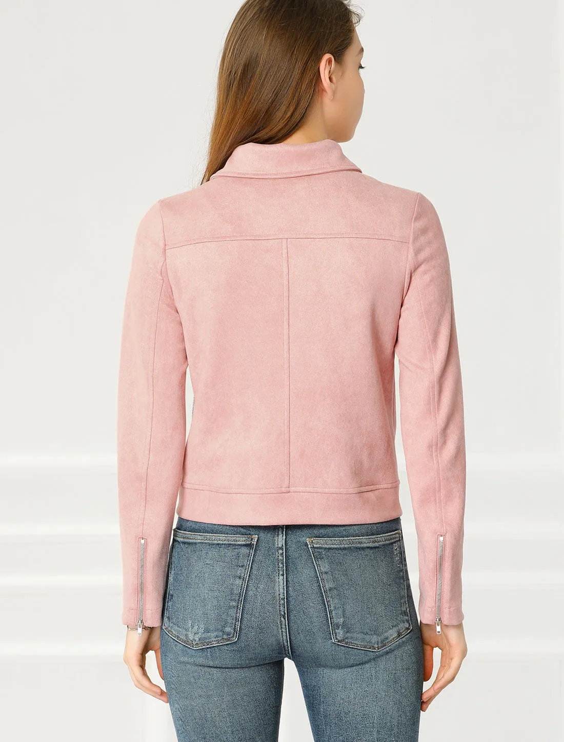 Casual Short Soft Zip Up Faux Suede Biker Moto Jacket