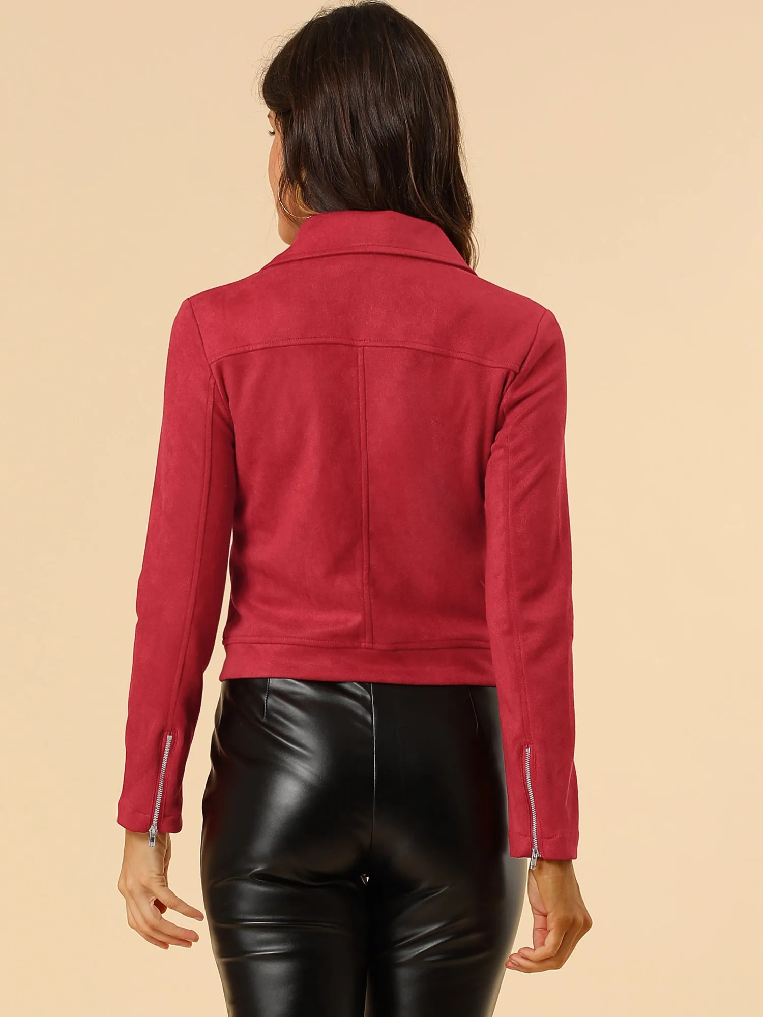 Casual Short Soft Zip Up Faux Suede Biker Moto Jacket