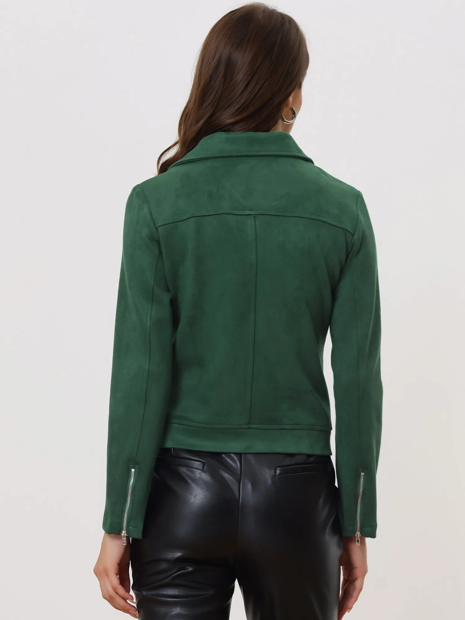 Casual Short Soft Zip Up Faux Suede Biker Moto Jacket