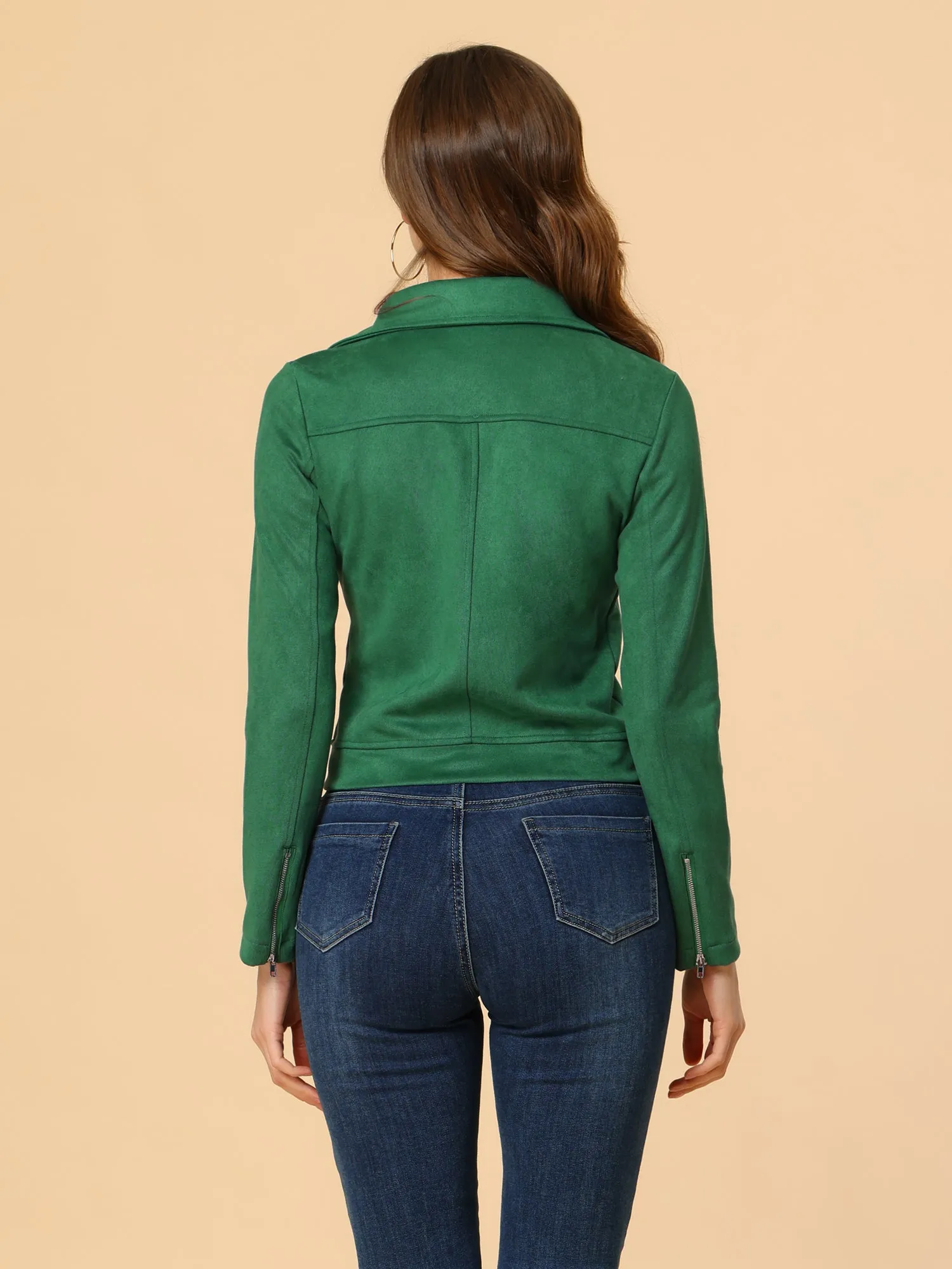 Casual Short Soft Zip Up Faux Suede Biker Moto Jacket