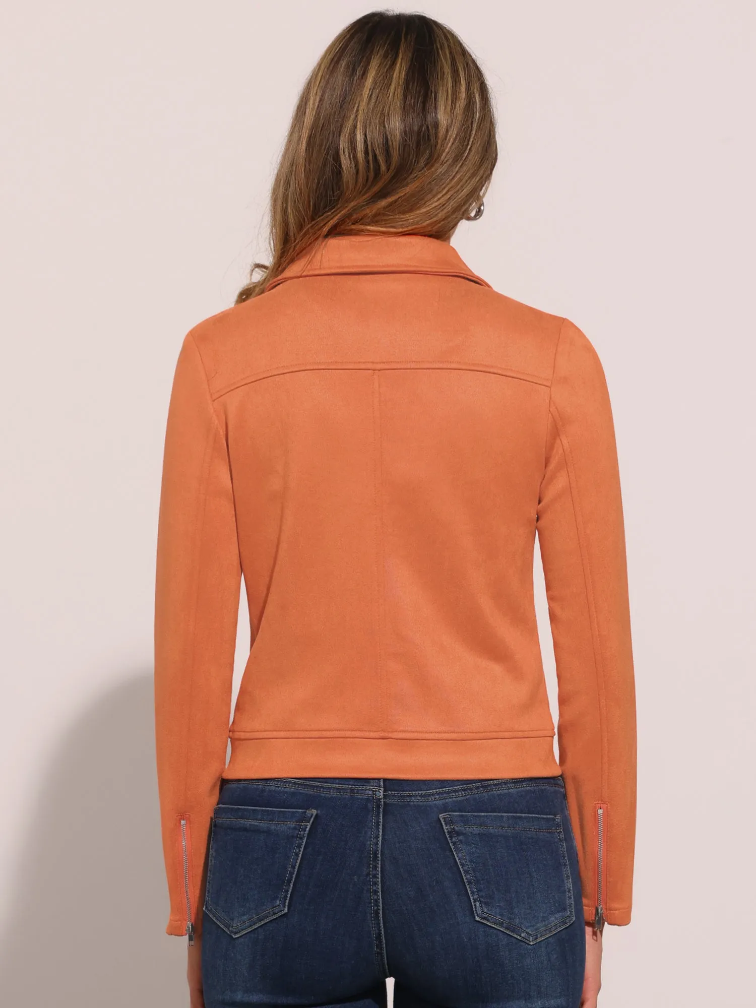 Casual Short Soft Zip Up Faux Suede Biker Moto Jacket
