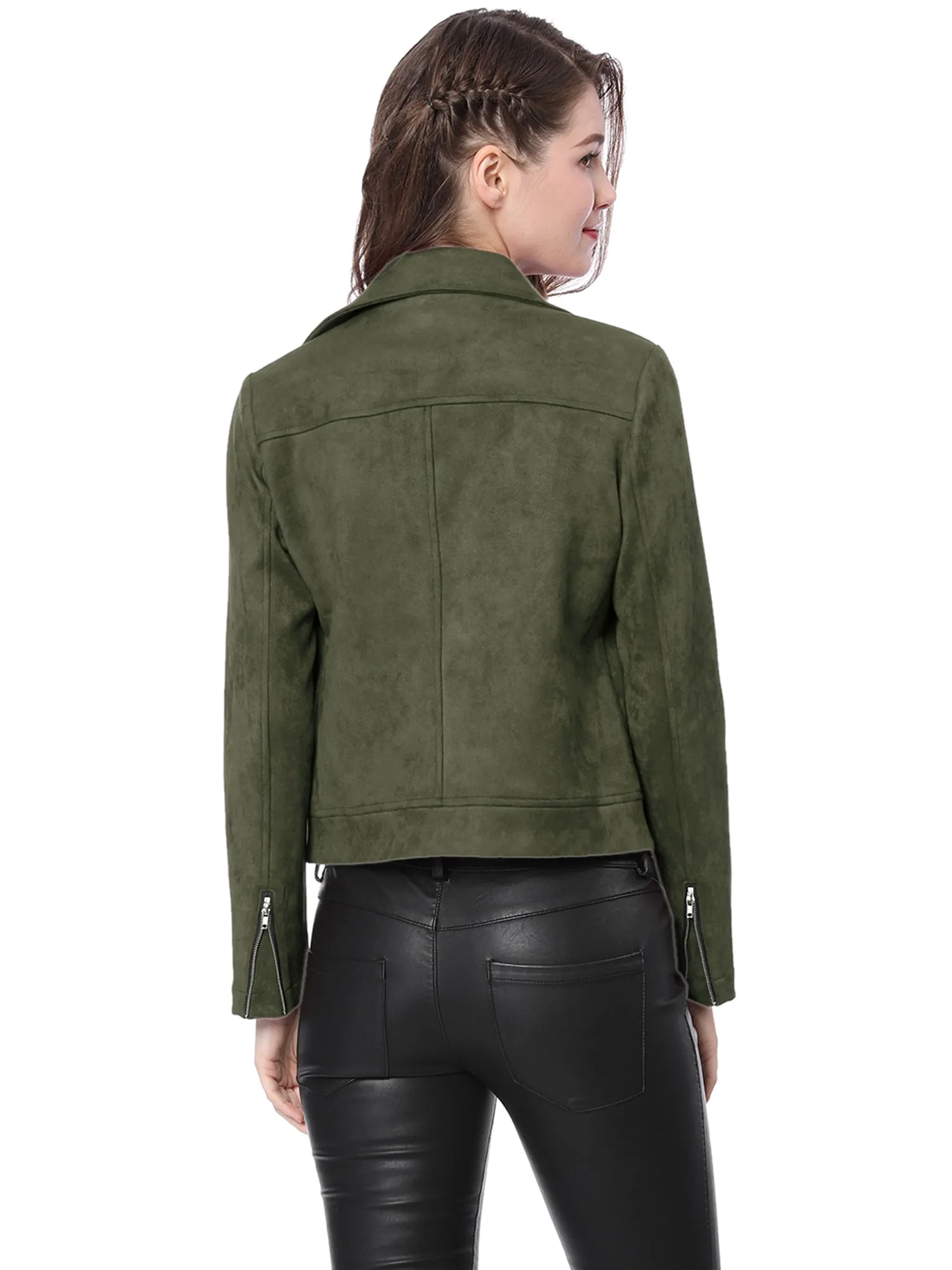Casual Short Soft Zip Up Faux Suede Biker Moto Jacket