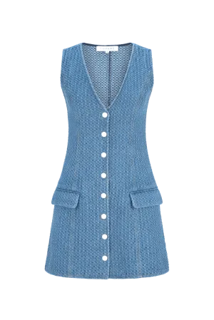 CURAAE Isadora Textured Denim V Neck Mini Dress