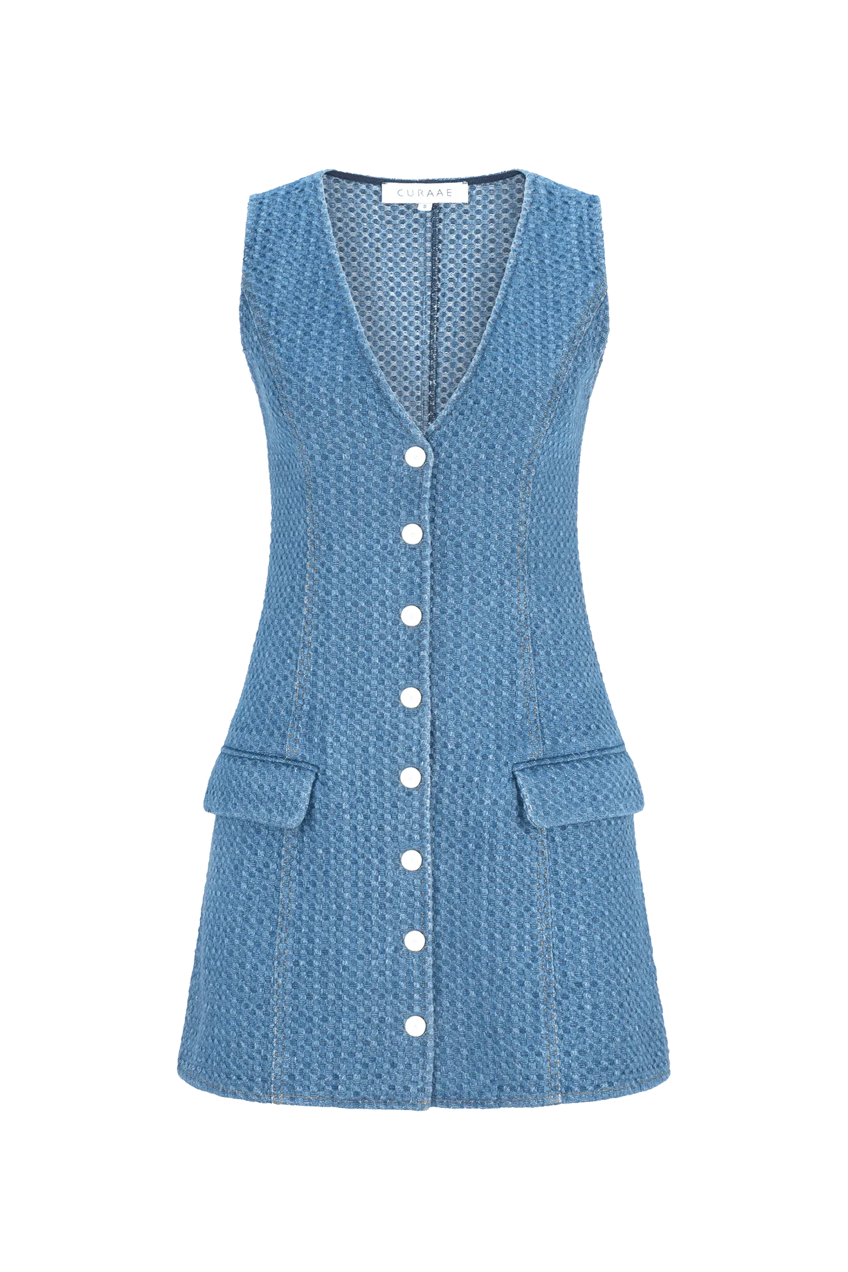 CURAAE Isadora Textured Denim V Neck Mini Dress