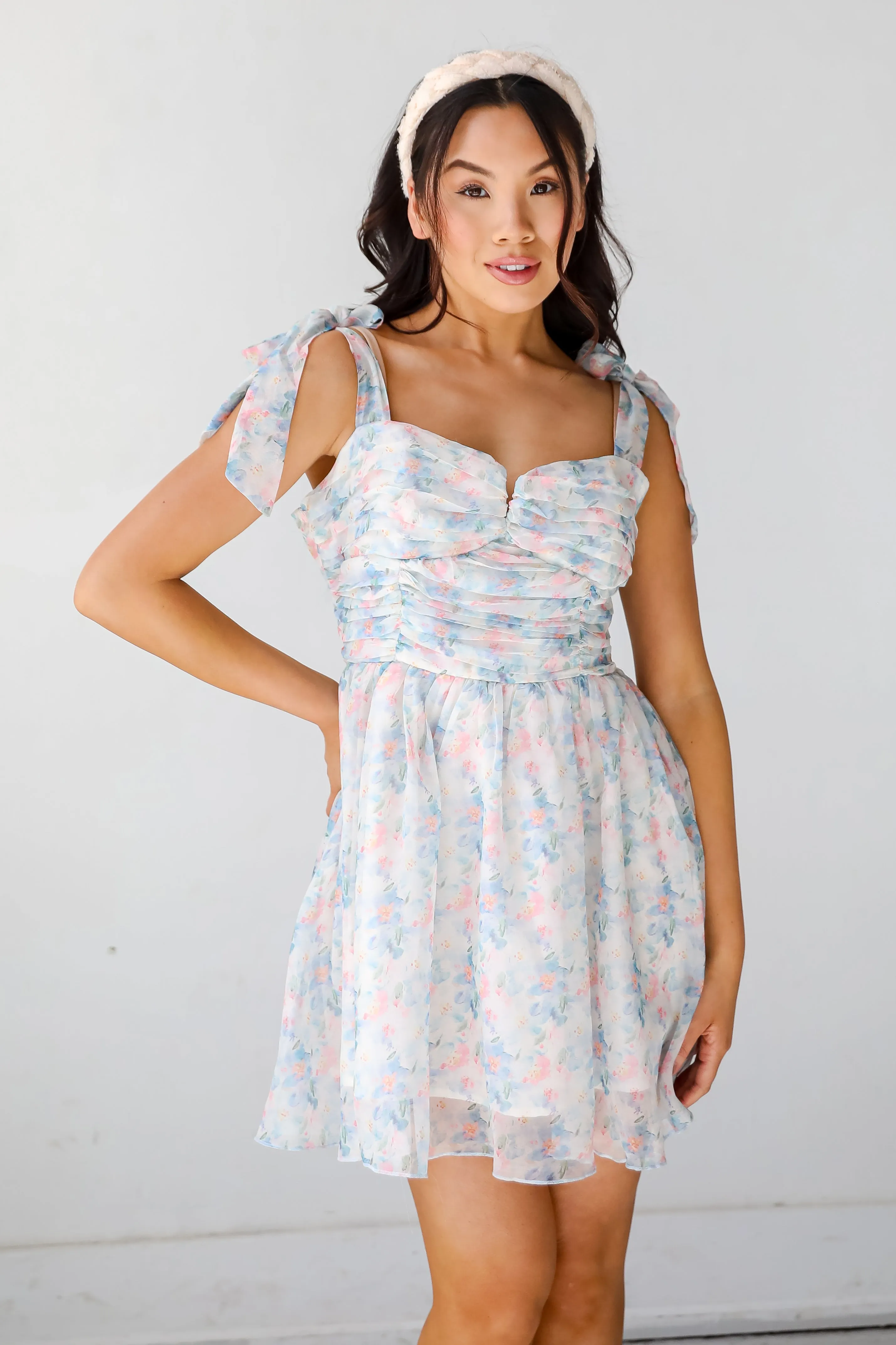 Darling Composure Ivory Floral Mini Dress
