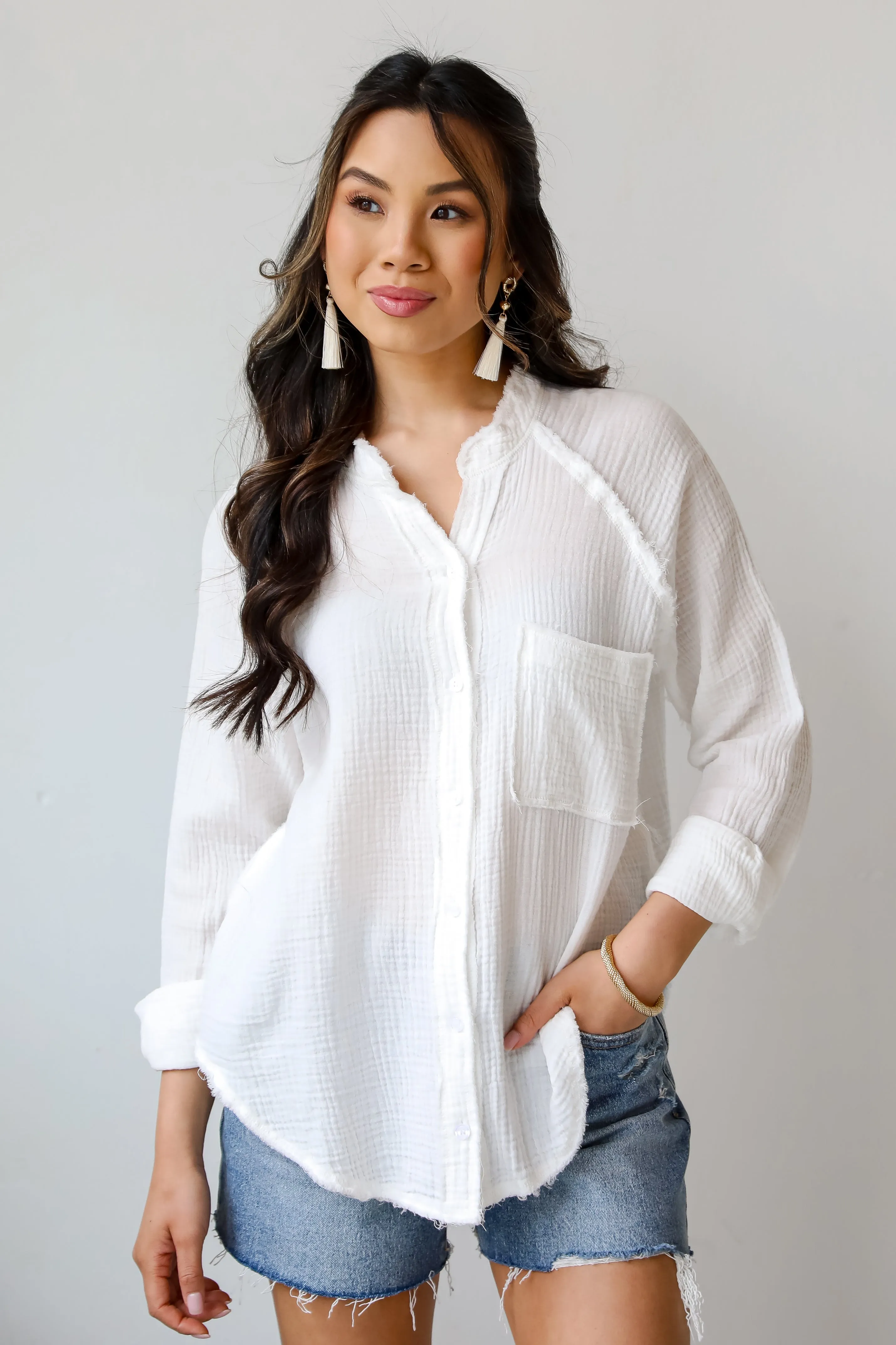 FINAL SALE - Compelling Charisma White Linen Blouse