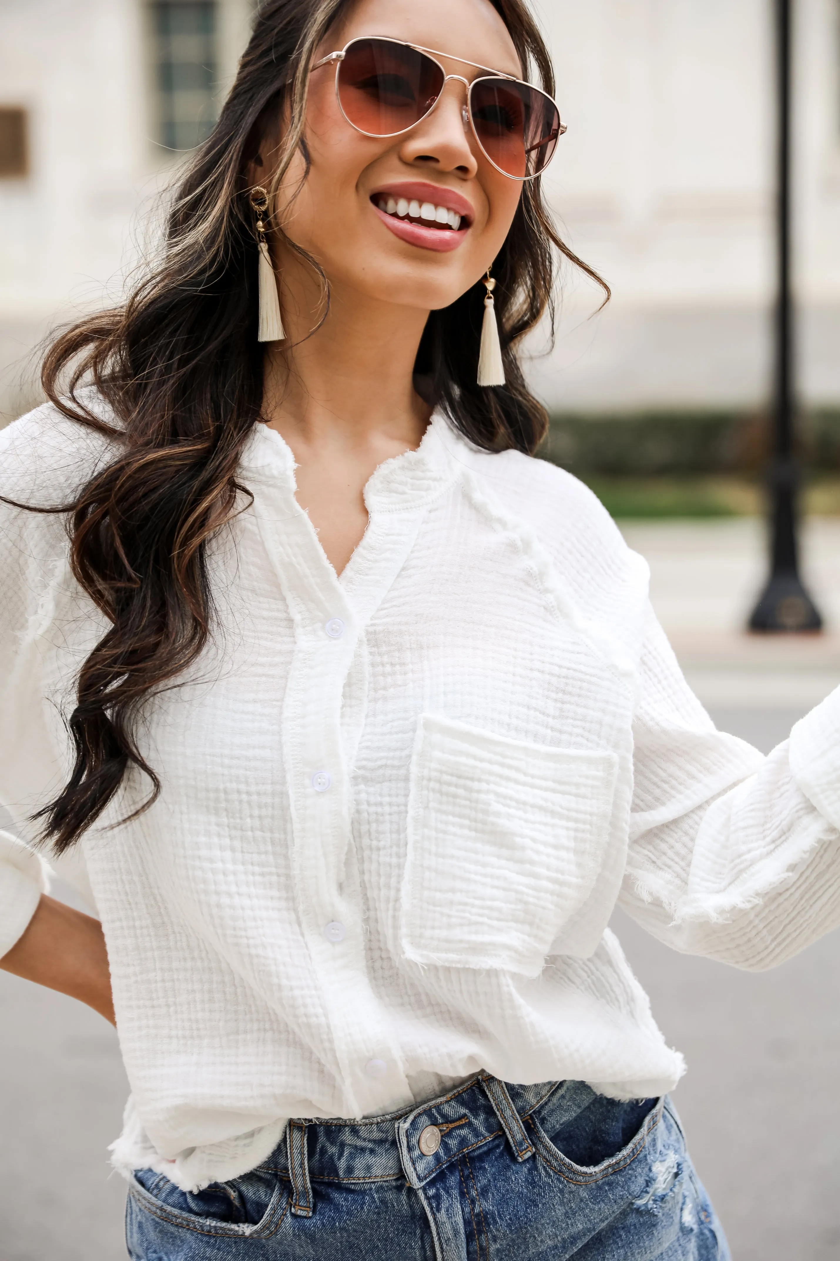 FINAL SALE - Compelling Charisma White Linen Blouse