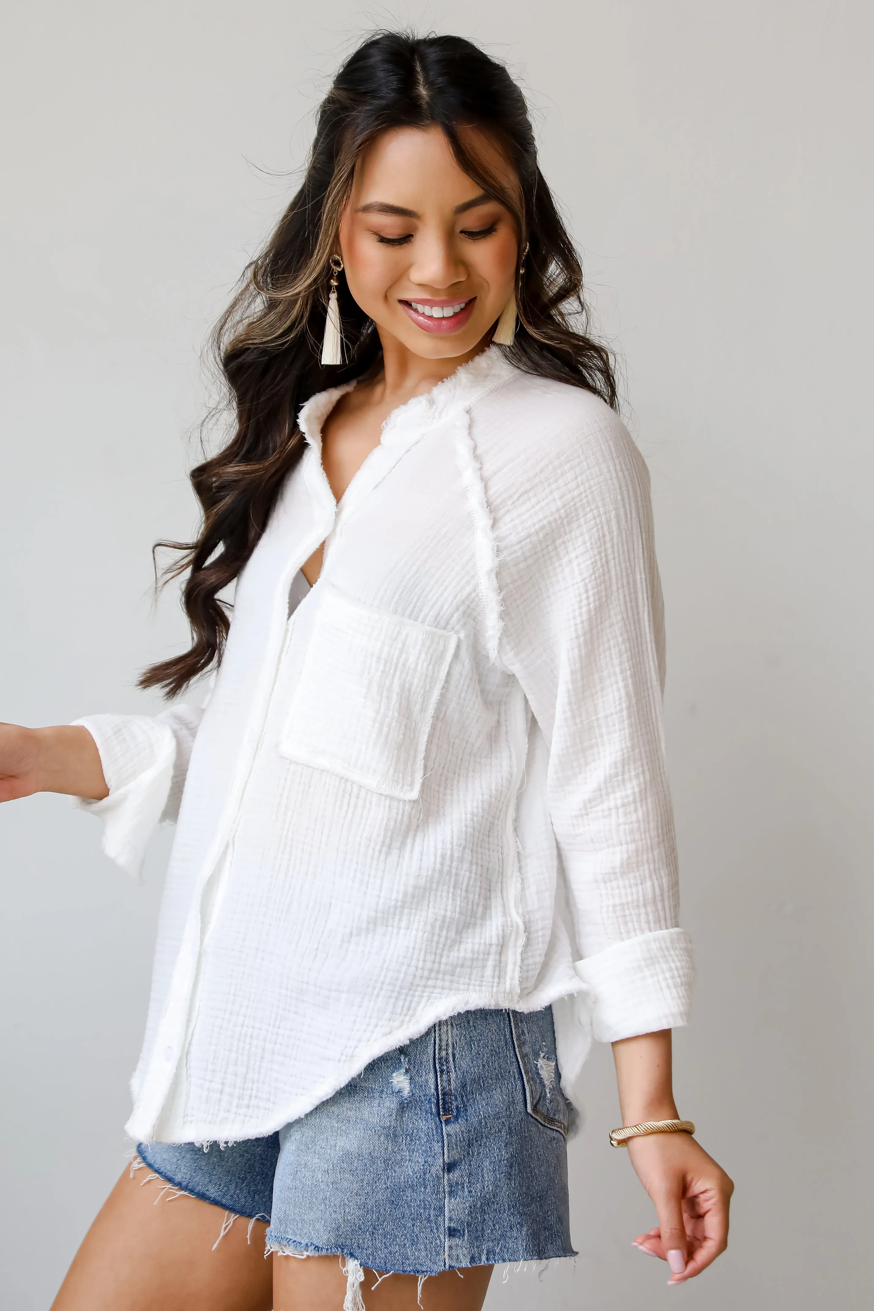 FINAL SALE - Compelling Charisma White Linen Blouse