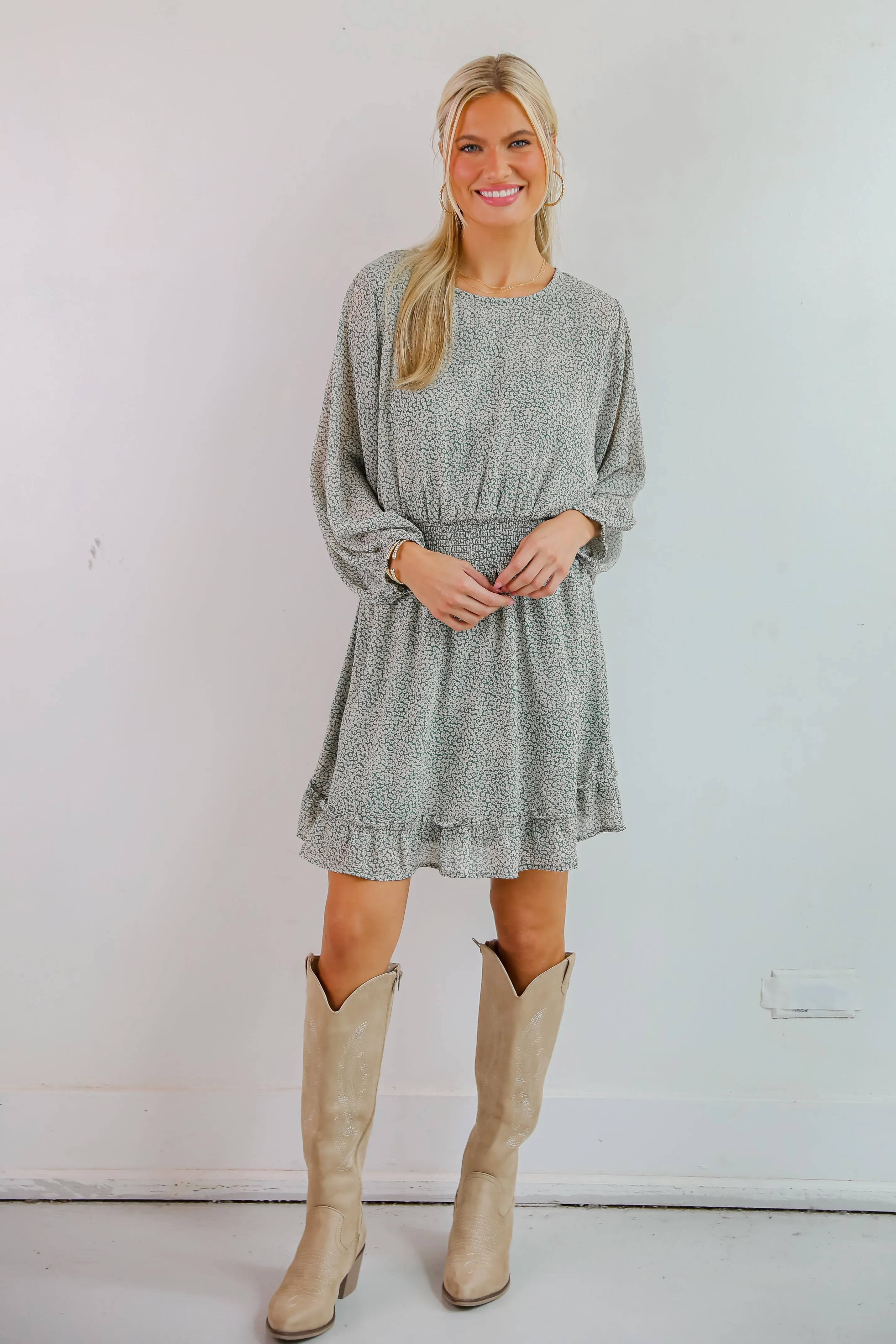 FINAL SALE - Gorgeous Elevation Green Floral Mini Dress
