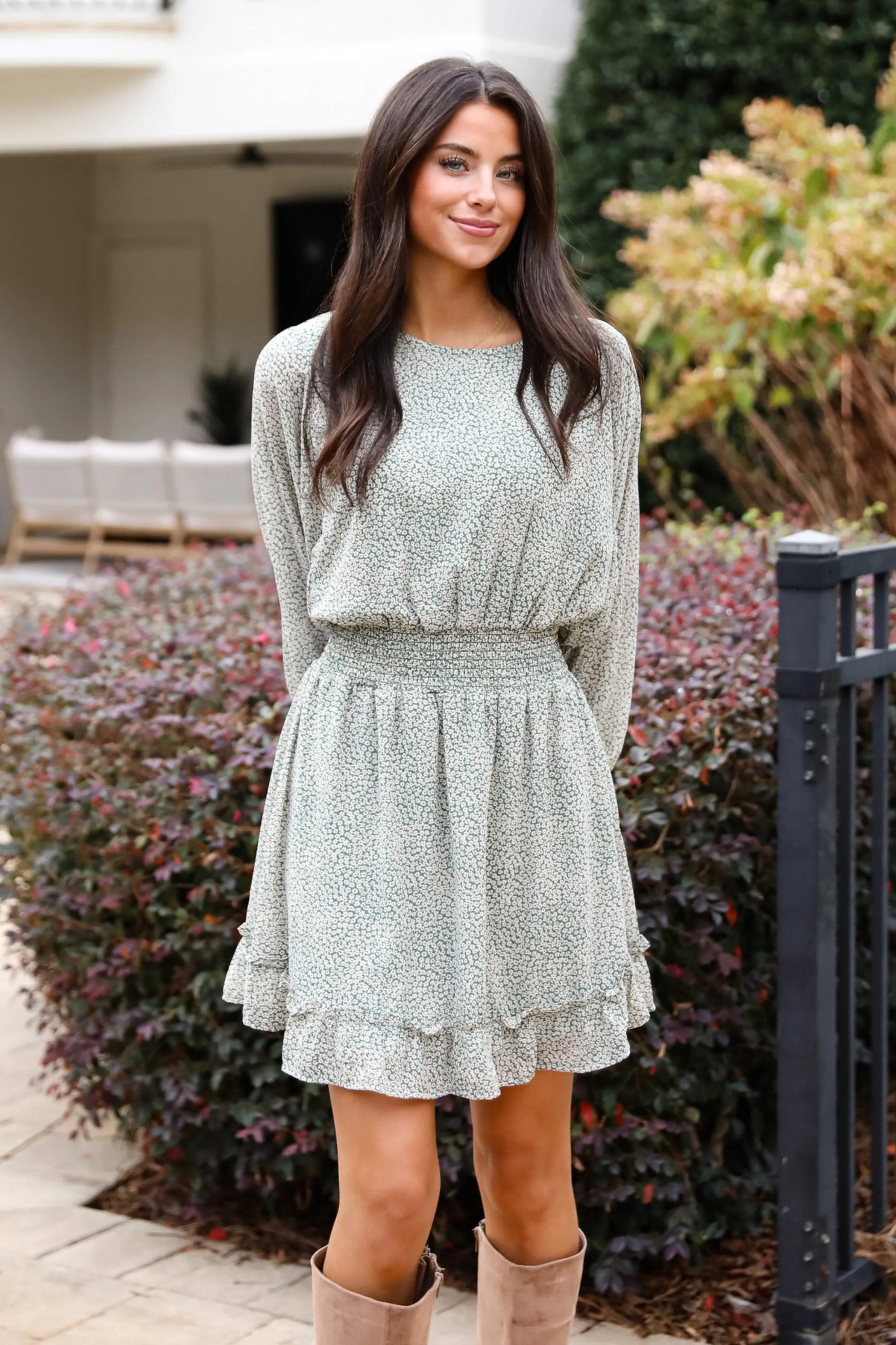 FINAL SALE - Gorgeous Elevation Green Floral Mini Dress