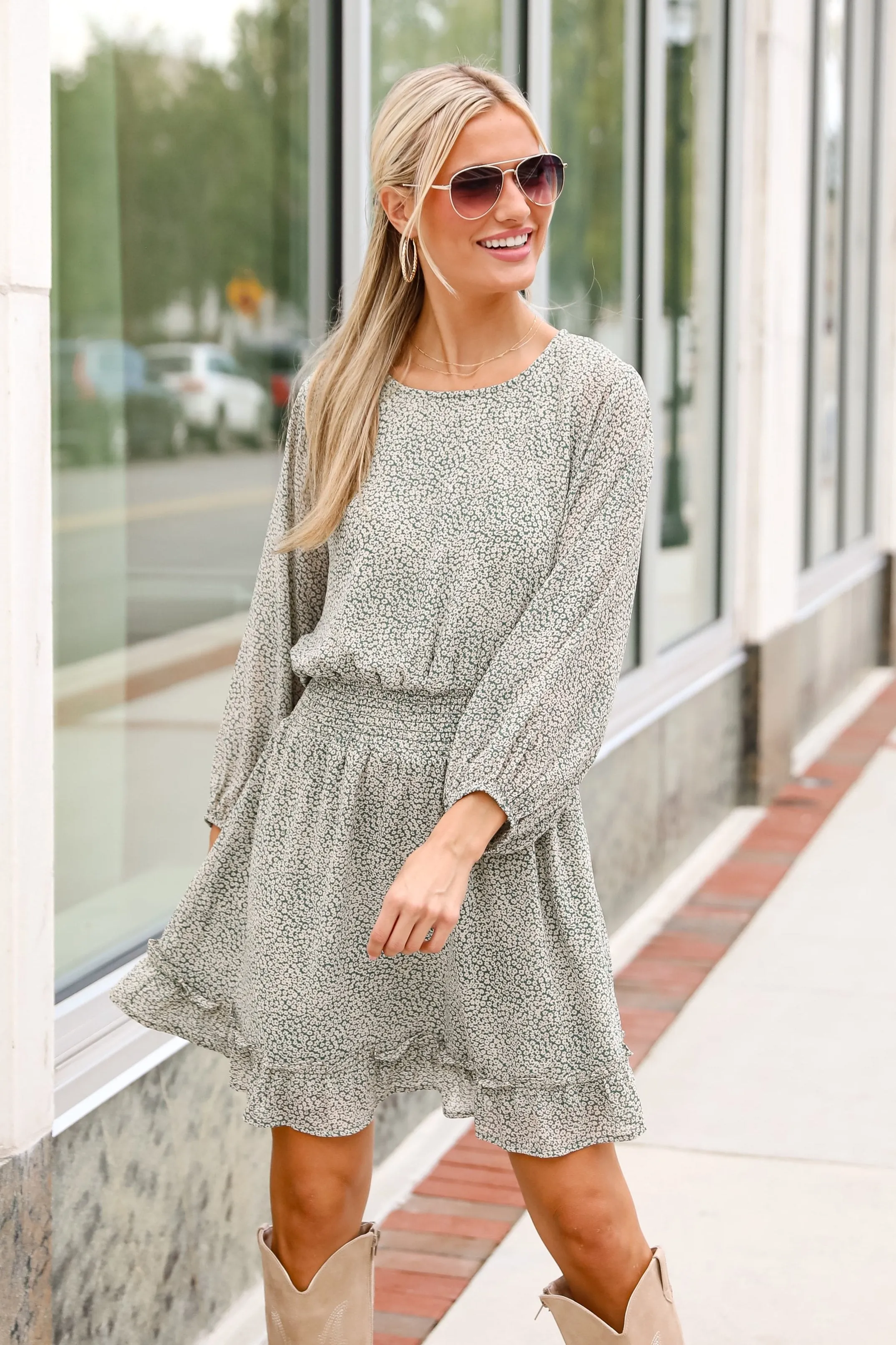 FINAL SALE - Gorgeous Elevation Green Floral Mini Dress