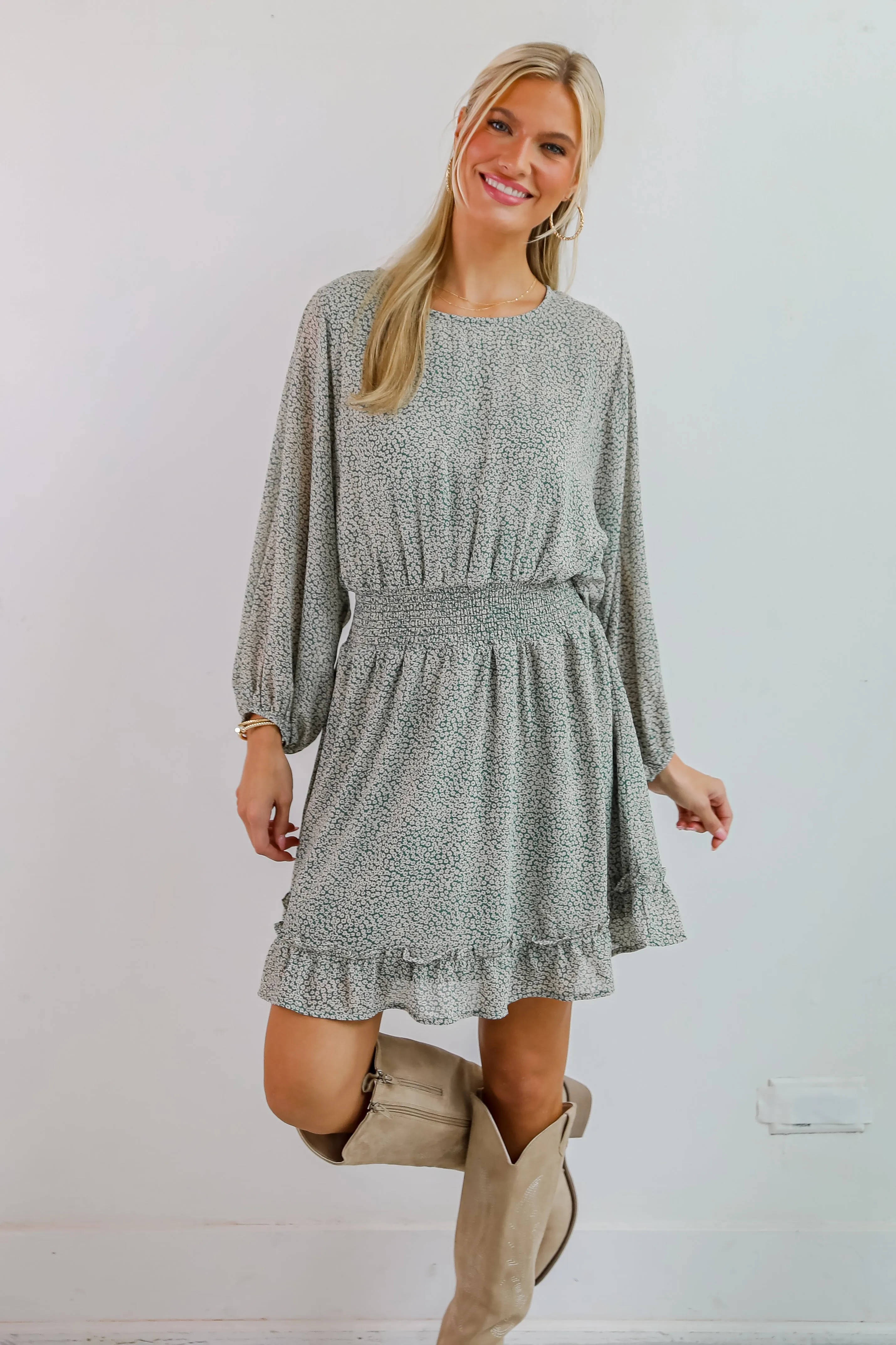 FINAL SALE - Gorgeous Elevation Green Floral Mini Dress