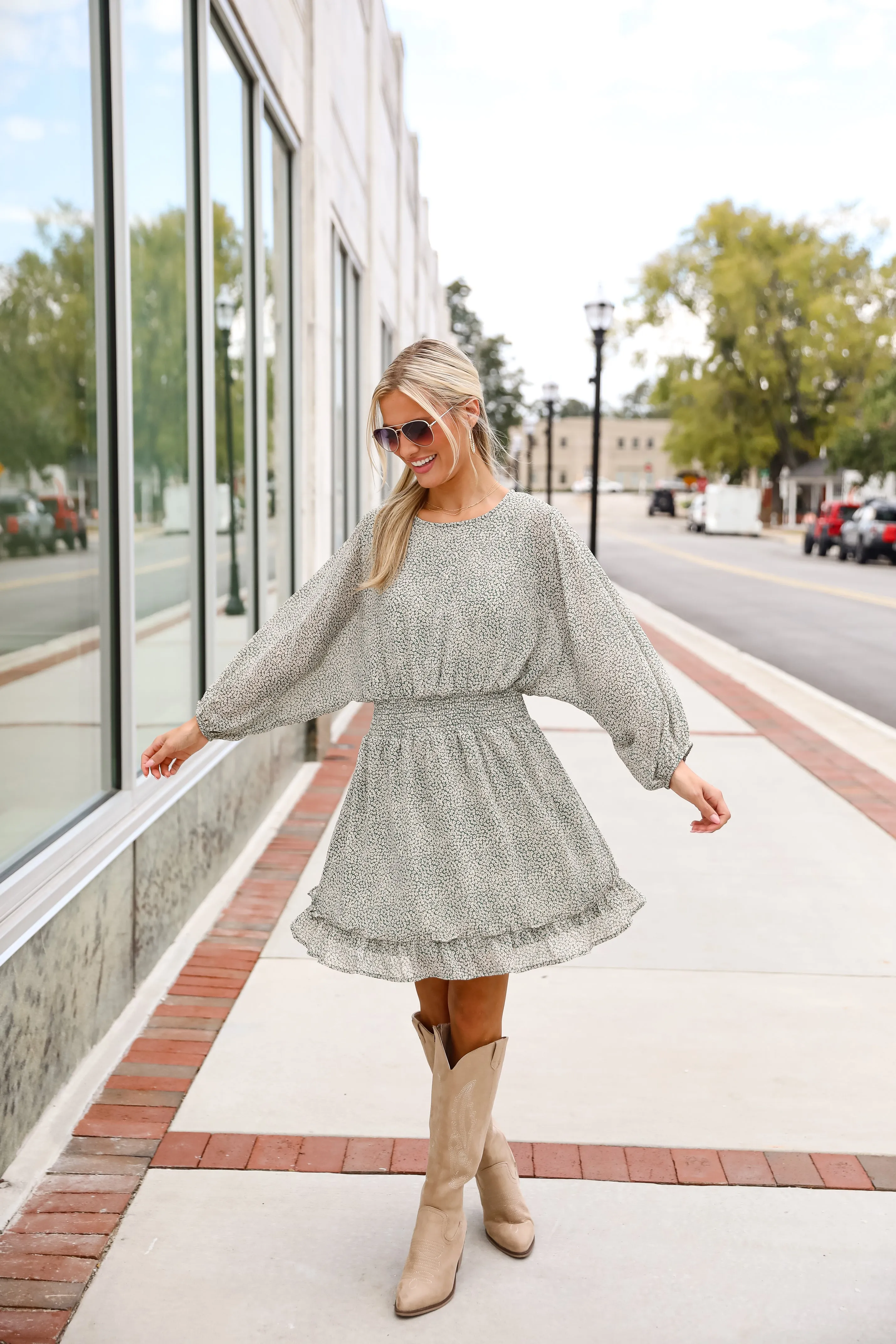 FINAL SALE - Gorgeous Elevation Green Floral Mini Dress