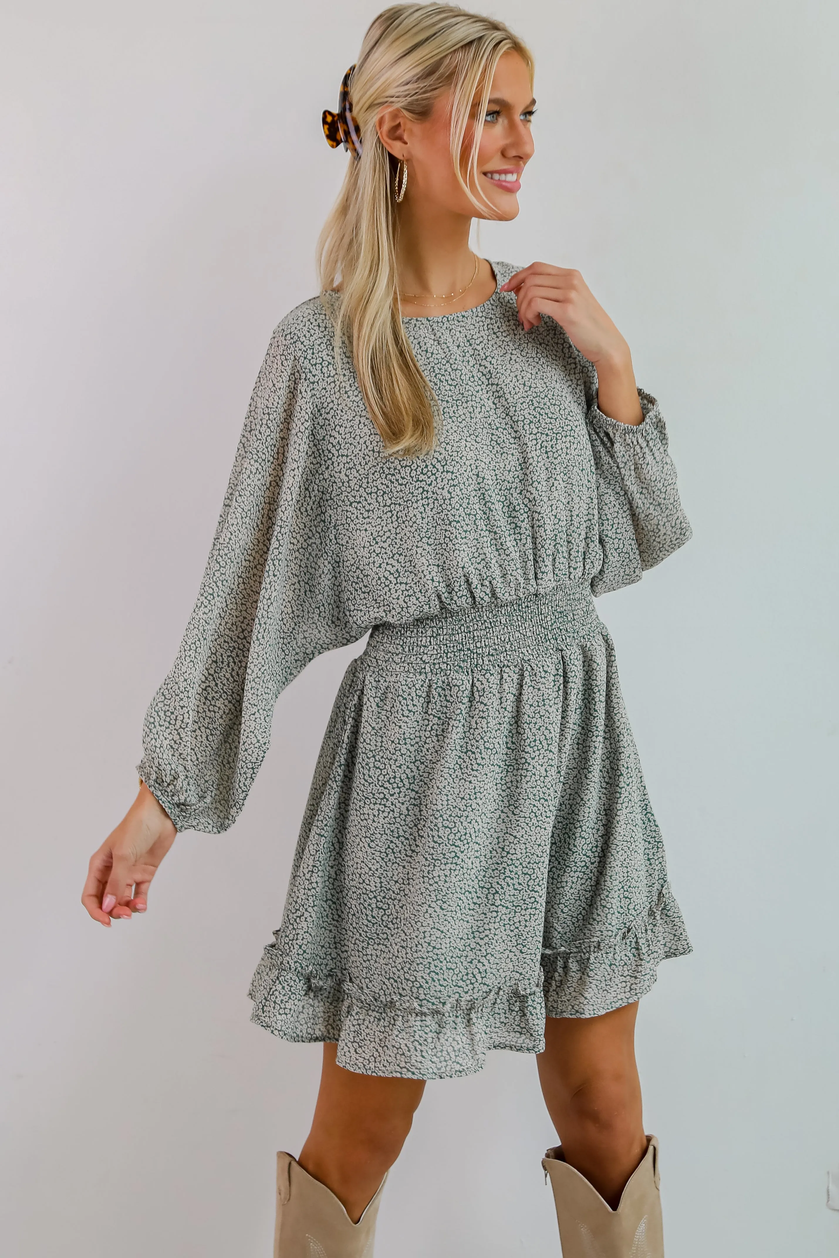 FINAL SALE - Gorgeous Elevation Green Floral Mini Dress