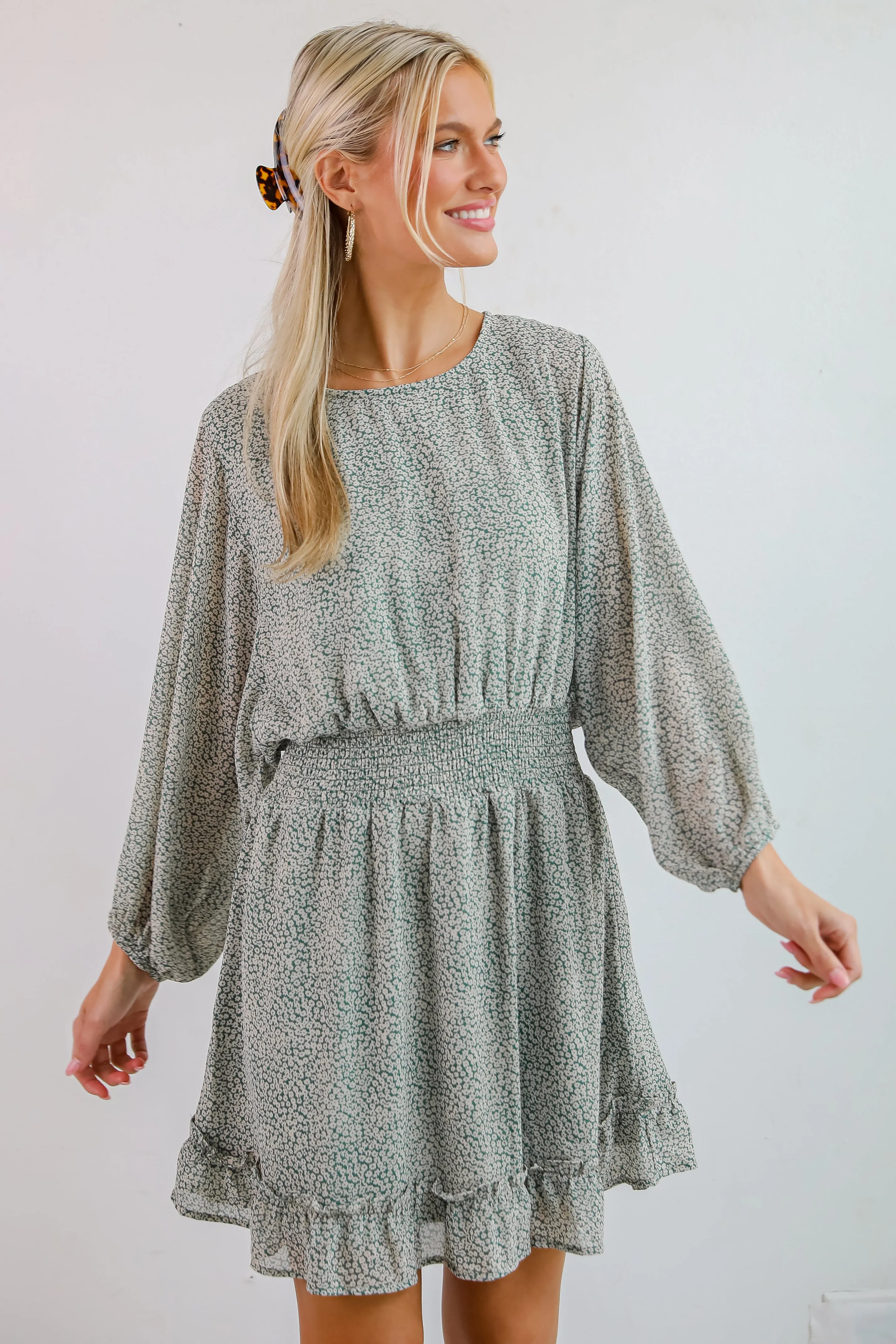 FINAL SALE - Gorgeous Elevation Green Floral Mini Dress