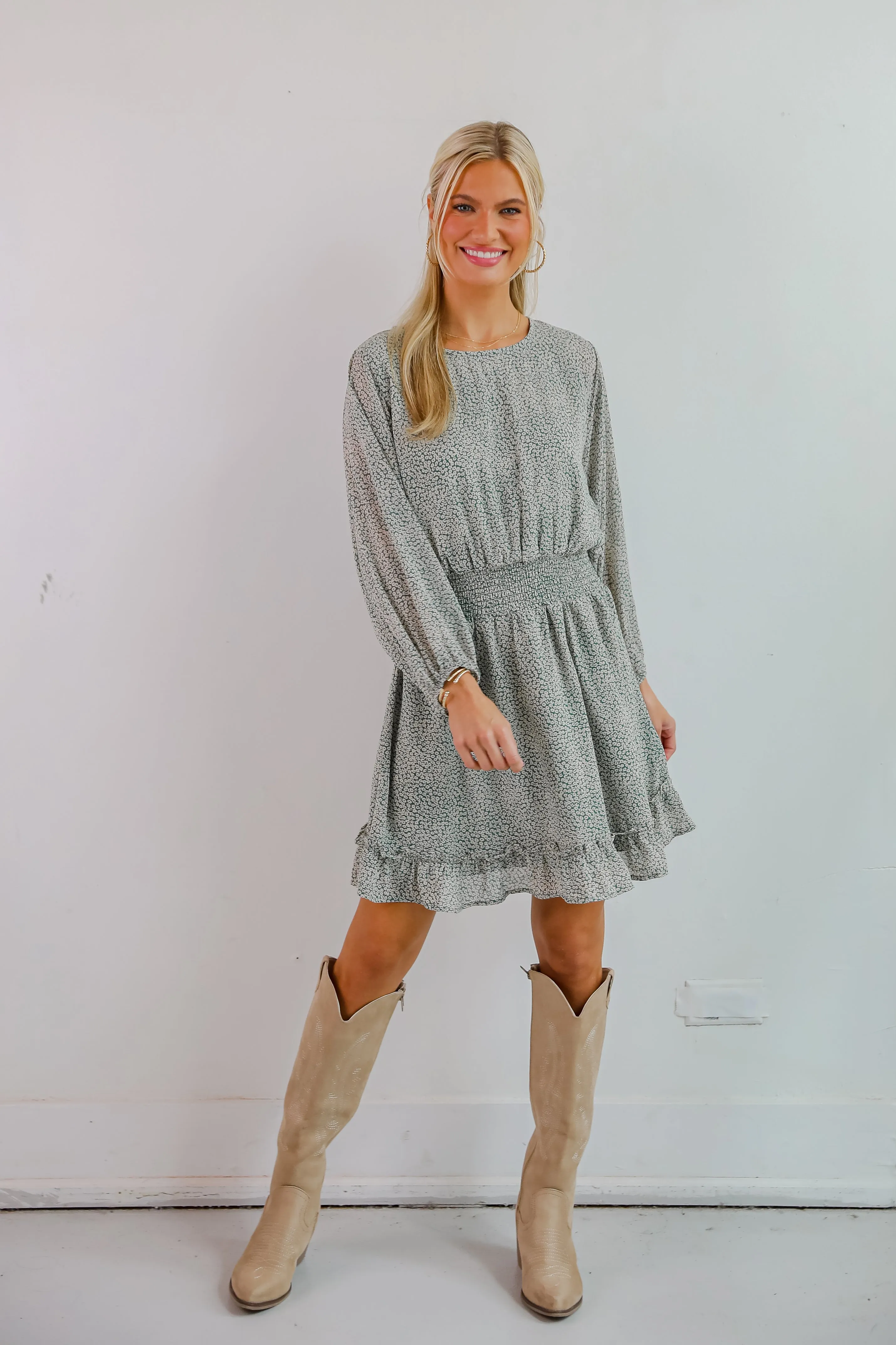 FINAL SALE - Gorgeous Elevation Green Floral Mini Dress